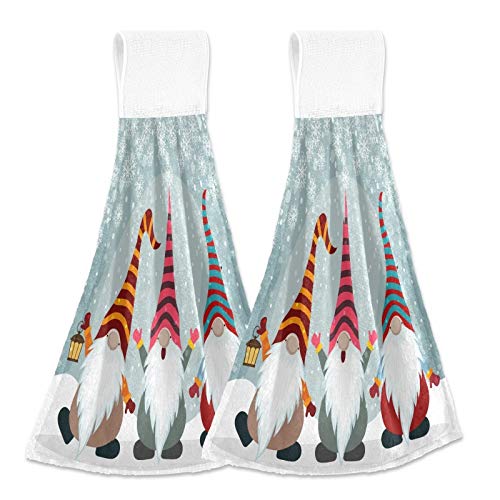 Christmas Gnomes Kitchen Hand Towels 2PCS - Absorbent Holiday Dishcloths with Loop, Soft 12x17 Inch Winter Decor for Bathroom, Guestroom & Hotel - Perfect for Holiday Decorations and Gift Giving