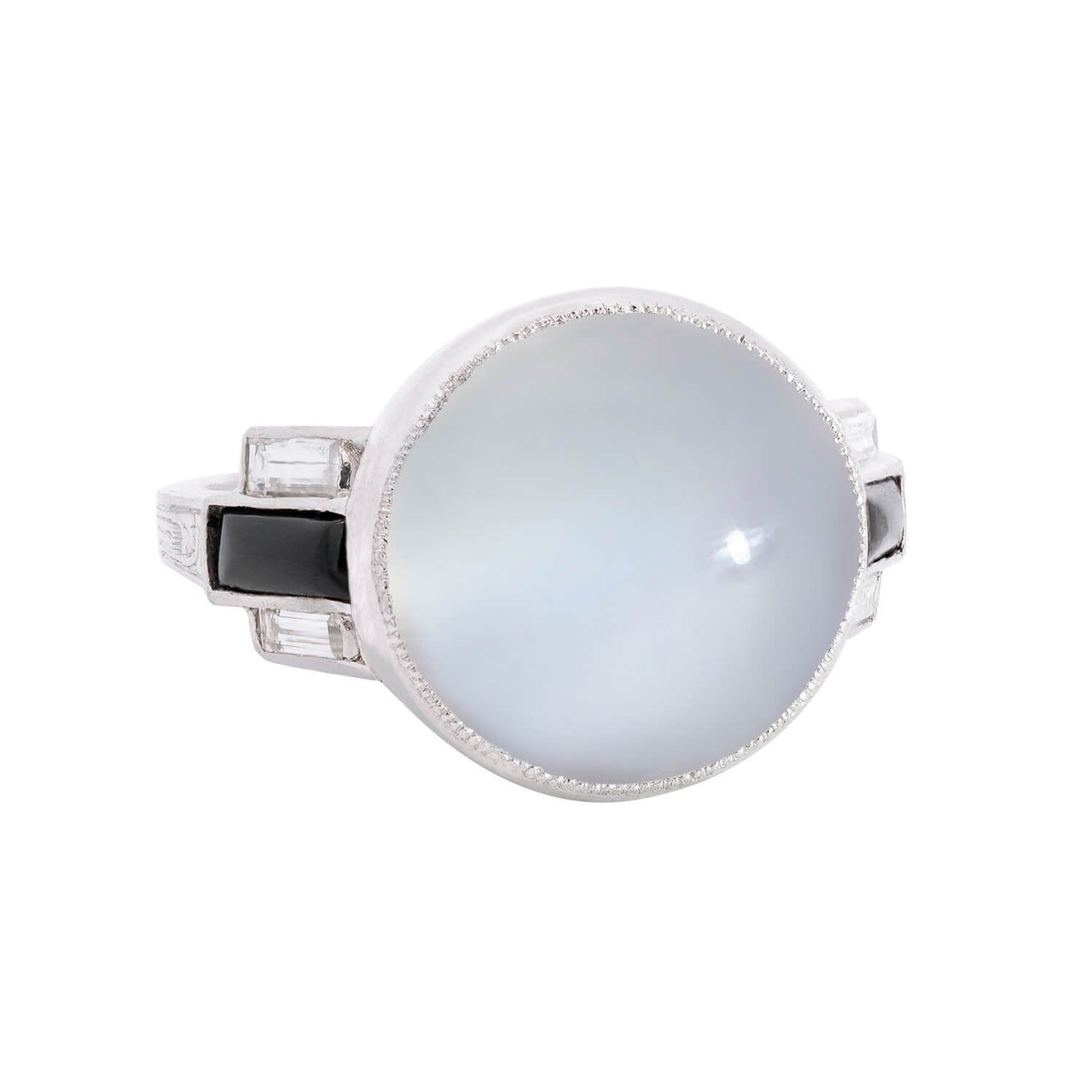 Vintage Art Deco Platinum Moonstone & Diamond Ring for Women - Elegant Antique Jewelry for Weddings, Engagements & Special Occasions
