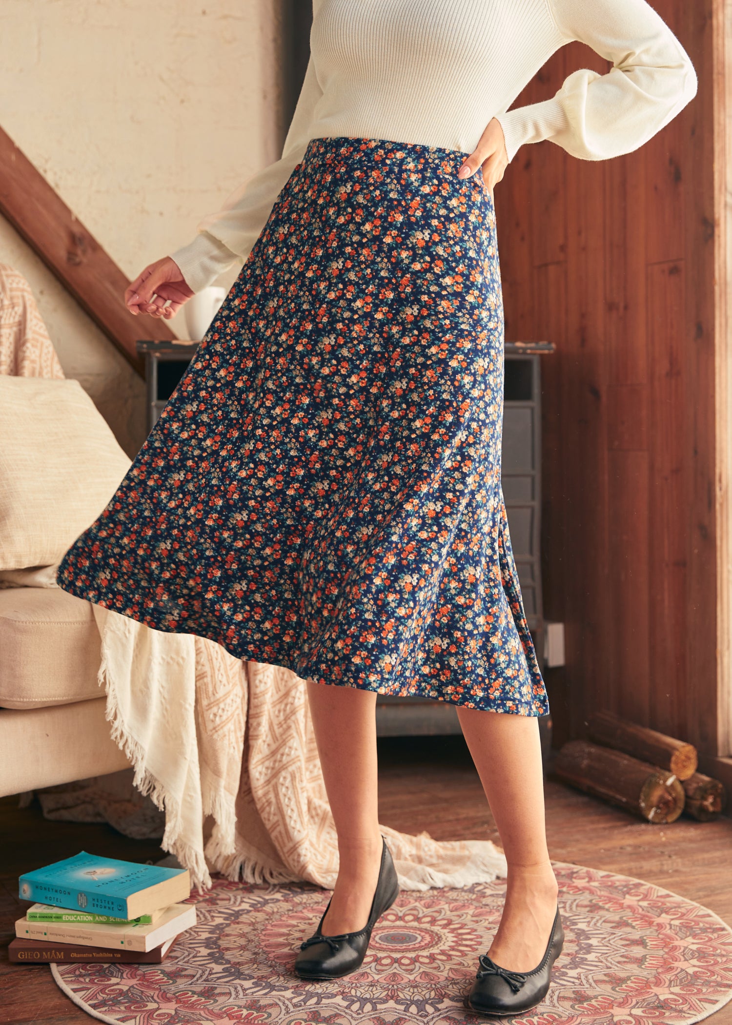 Excellence Attained Knit Midi Skirt - Women's Stretchy High Waist Flowy Skirt for Work, Date Night & Casual Outfits | Perfect for Office, Brunch & Summer Vacations