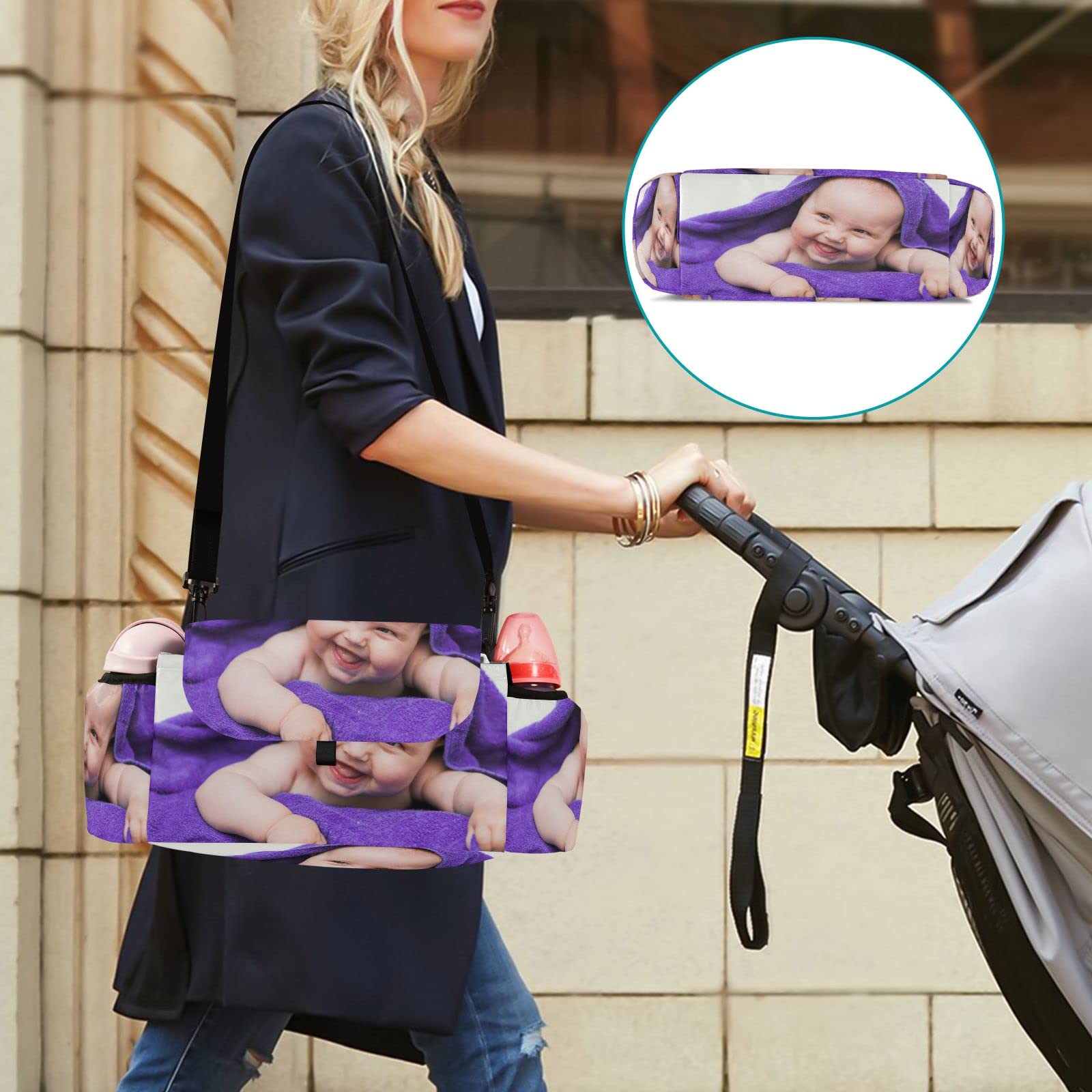 Customized Universal Stroller Organizer with 2 Cup Holders & Detachable Shoulder Strap - Personalized Baby Stroller Bag for Bottles, Diapers, Phones & Essentials | Perfect for On-the-Go Parents & Daily Strolls