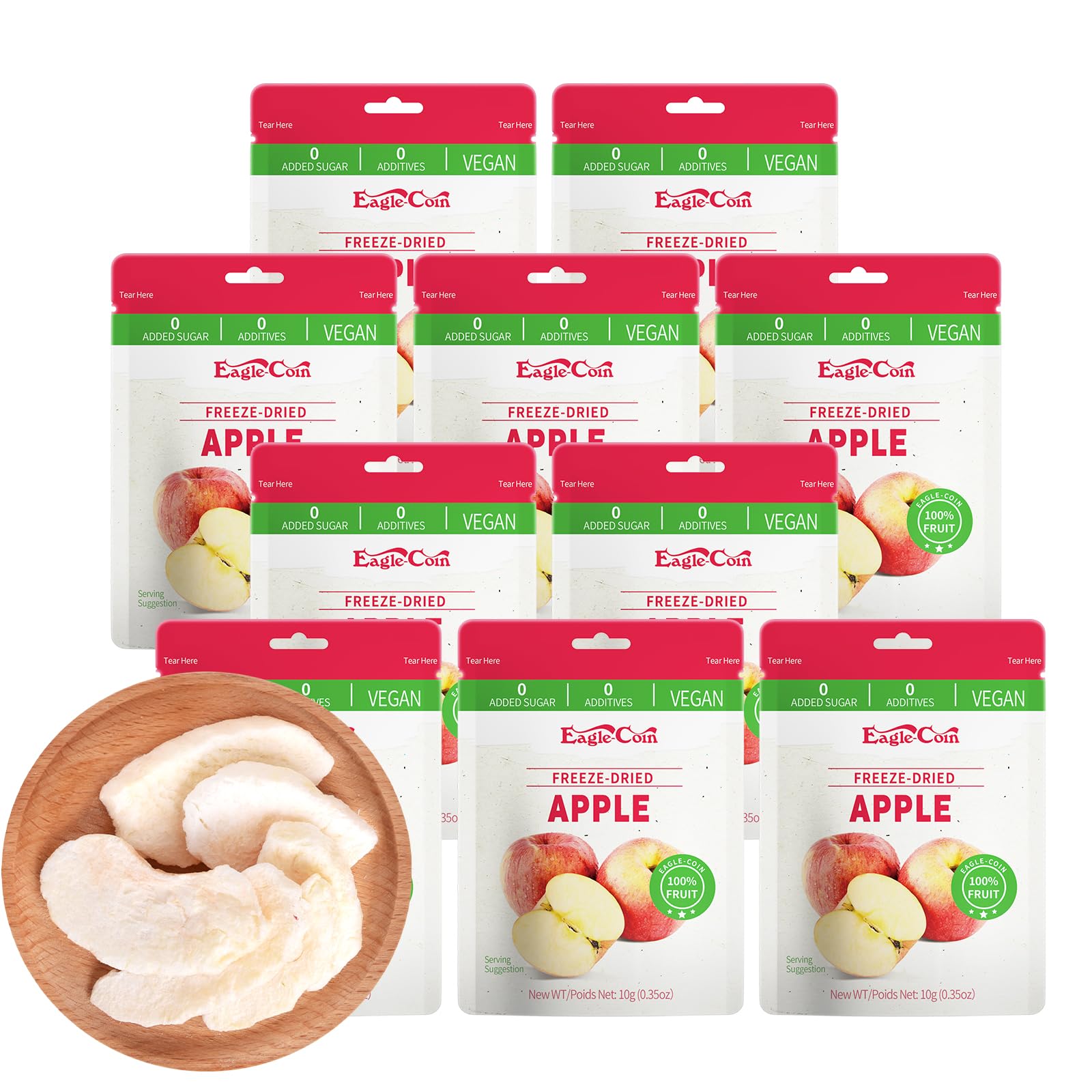 **Eagle-Coin Freeze Dried Fruit Snacks Variety Pack – Healthy Vegan No Sugar Added (Apple, Pear) – 10 Pack (0.35 oz Each) – Perfect for Lunchboxes, Hiking & On-the-Go Snacking**