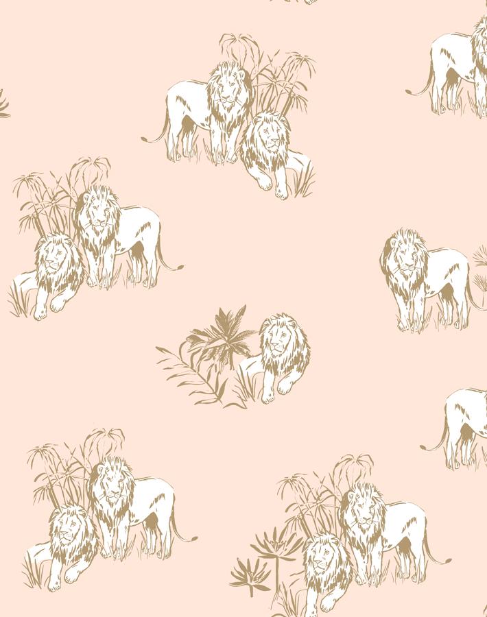 Foliage Lions Wallpaper by Tea Collection - Peach Floral Peel and Stick Wallpaper for Nursery, Kids Room, and Home Decor