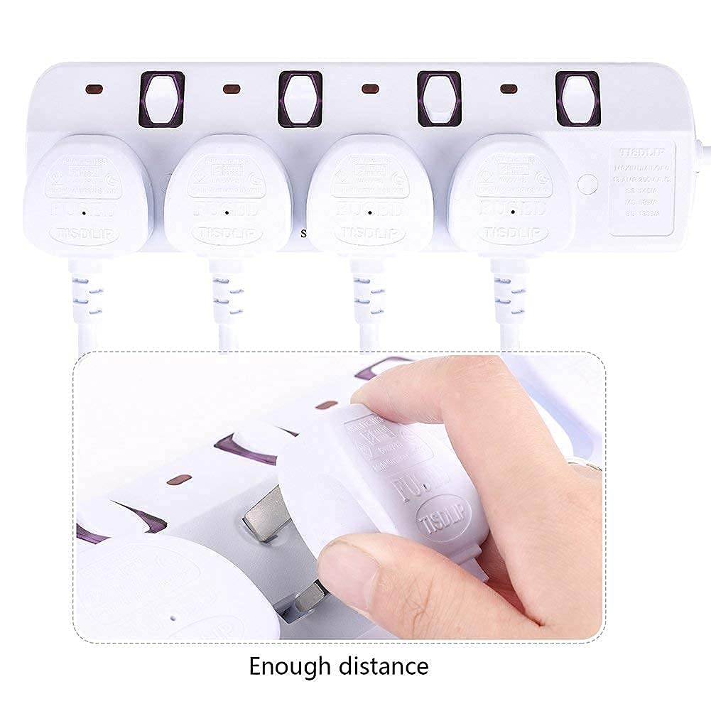 4-Way Extension Lead with 1.8M/5.9FT Cable, Multi Socket Power Strip - White | Mountable for Home, Office & Workshop Use | TISDLIP Plug Extension for Electronics & Appliances