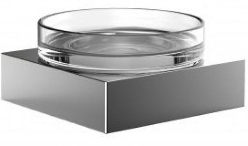 Emco Liaison 183000101 Round Chrome Soap Dish for Shower Rail - 90 x 90mm Glass Soap Holder - Perfect for Bathroom, Spa & Shower Organization