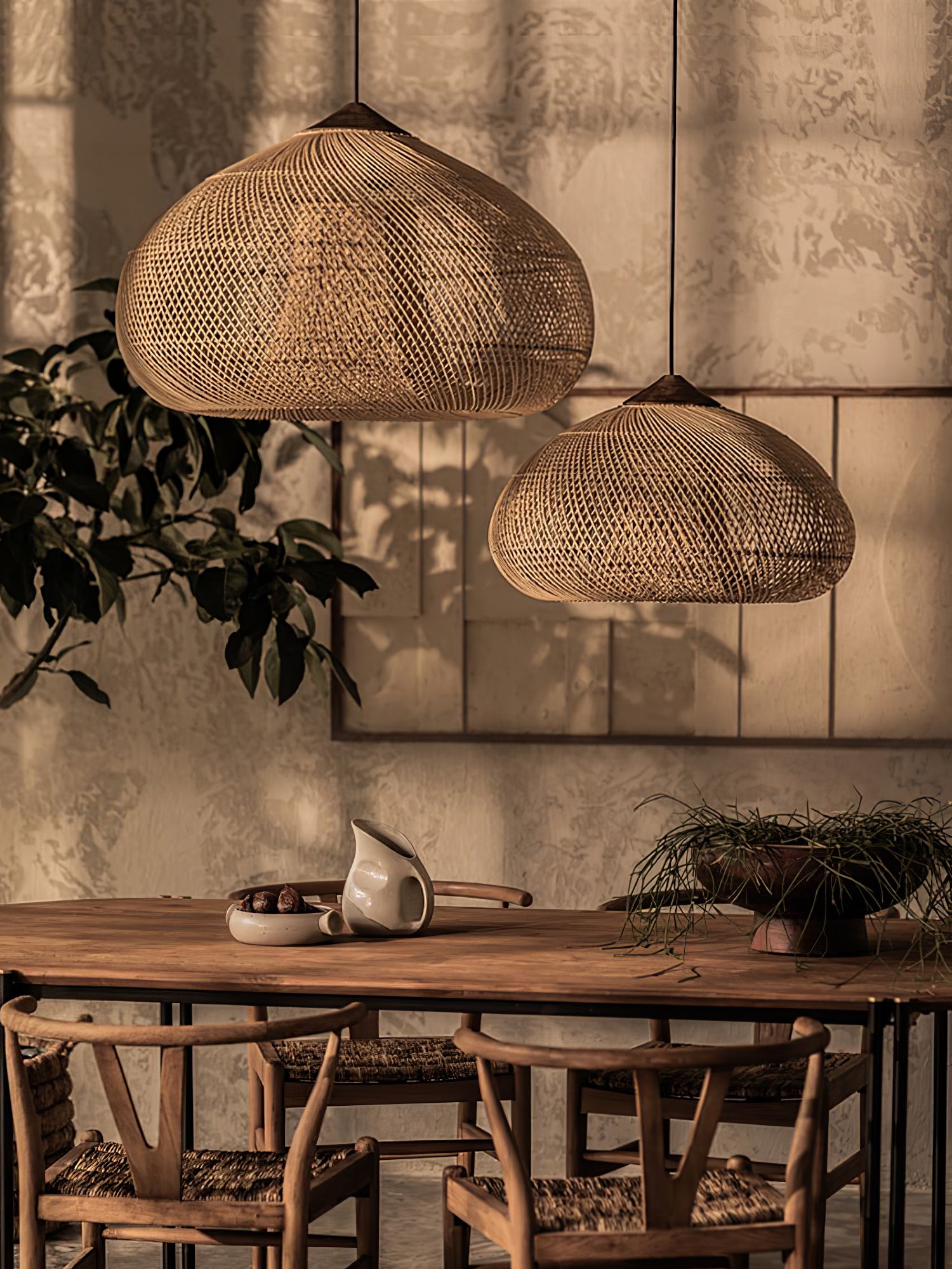 Handwoven Rattan Pendant Light - Boho Natural Woven Hanging Lamp for Bedroom, Living Room, Patio & Outdoor Decor