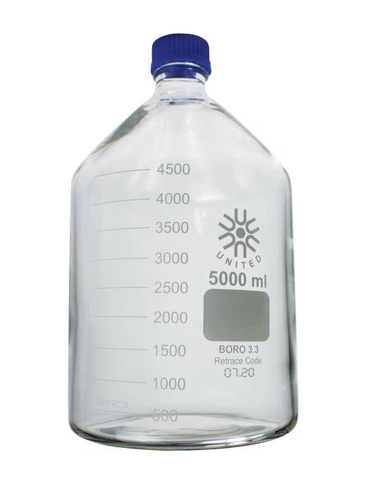 5000mL (5L) Laboratory Grade Borosilicate Glass Media Storage Bottles with GL45 Screw Cap - Ideal for Chemical Storage, Scientific Experiments & Lab Use