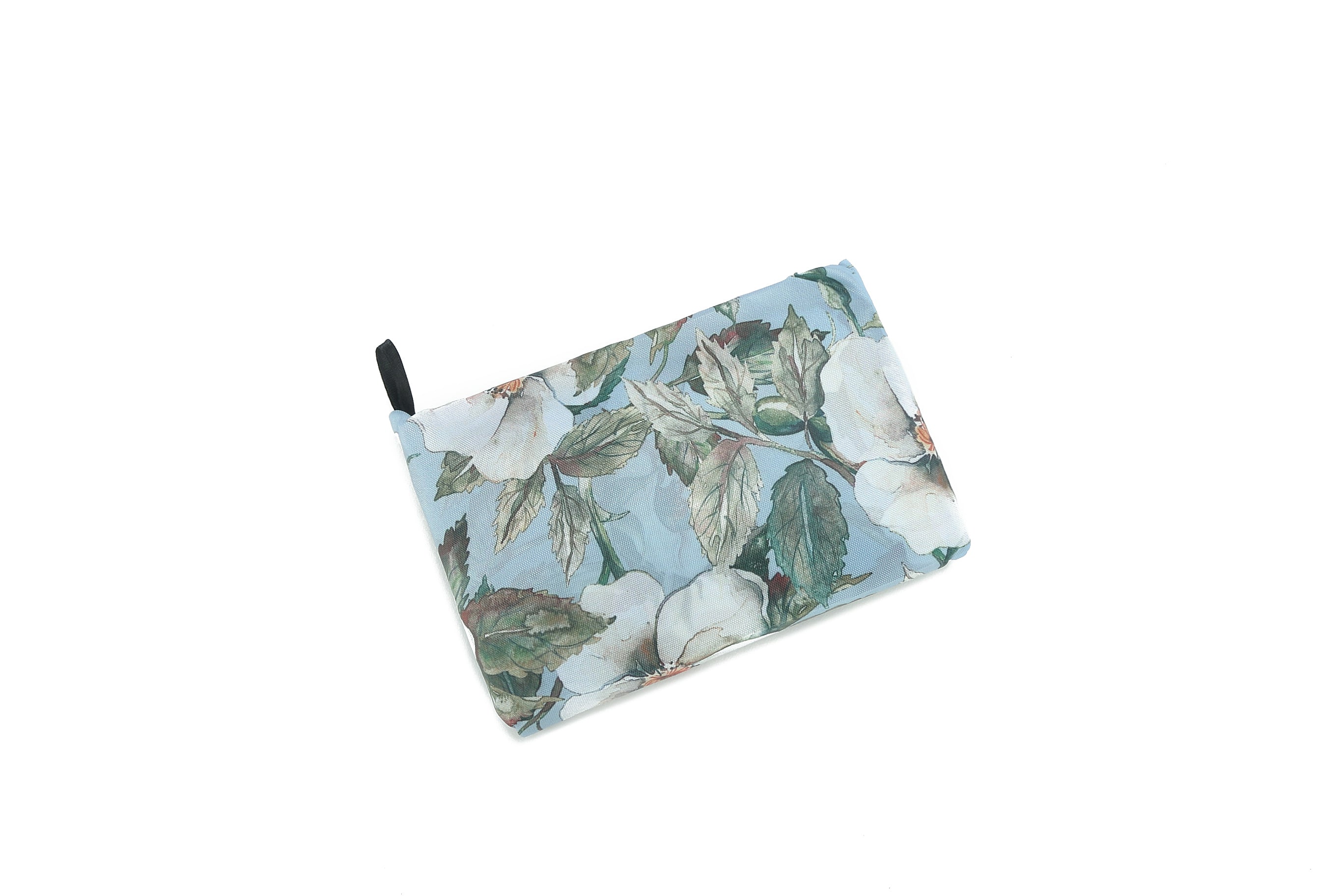 Foldable Tote Bag for Women - Jackie Hibiscus Print in White & Blue - Perfect for Shopping, Beach, Travel, and Daily Use