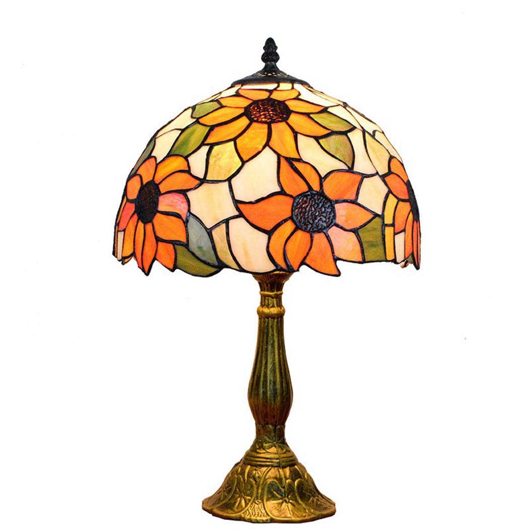 12-Inch Tiffany Style Sunflower Table Lamp - Handmade Stained Glass Desk Lamp, Vintage Bedside Light for Living Room, Bedroom, Office - Perfect for Home Decor, Reading Nook & Cozy Ambiance