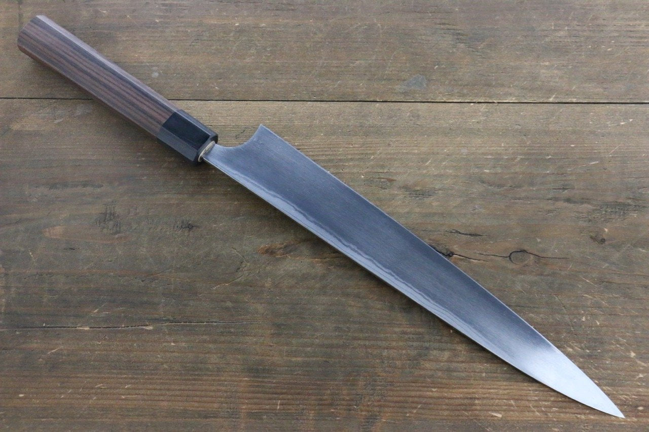 Premium Seisuke Blue Steel No.2 Hammered Damascus Yanagiba Sushi Knife 270mm with Shitan Handle - Professional Japanese Sushi & Sashimi Preparation for Chefs & Home Cooks
