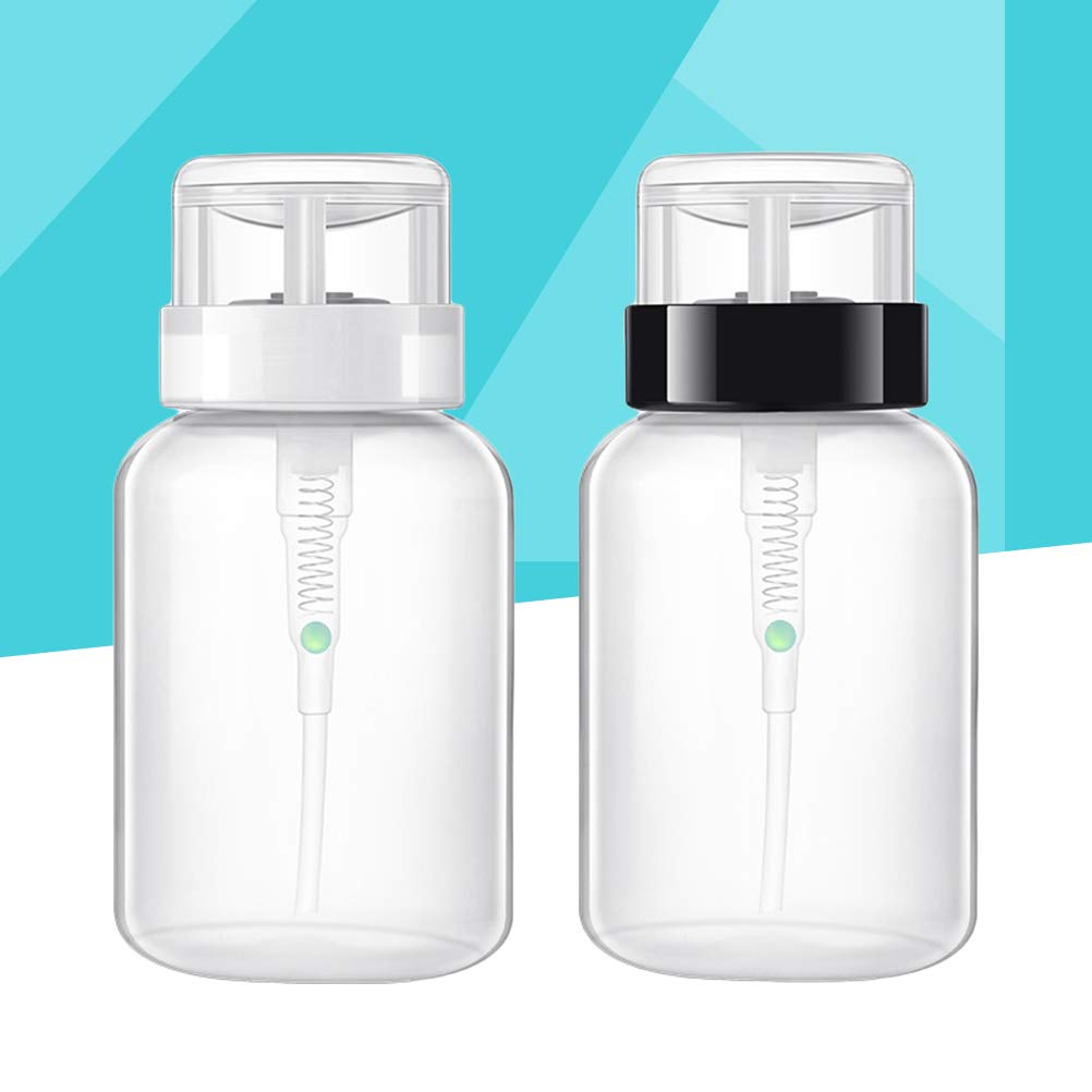 2-Pack Clear Nail Polish Pump Dispenser Bottles - Travel-Sized Empty Nail Polish Remover Containers with Clamshell Design for DIY Nail Art, Makeup & Cosmetic Liquids | Perfect for Salons, Travel Kits & Home Organization