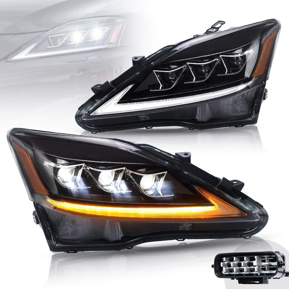 Lexus IS Headlights LED Sequential Turn Signal - Amber for 2006-2012 Models - Perfect Night Driving Upgrade