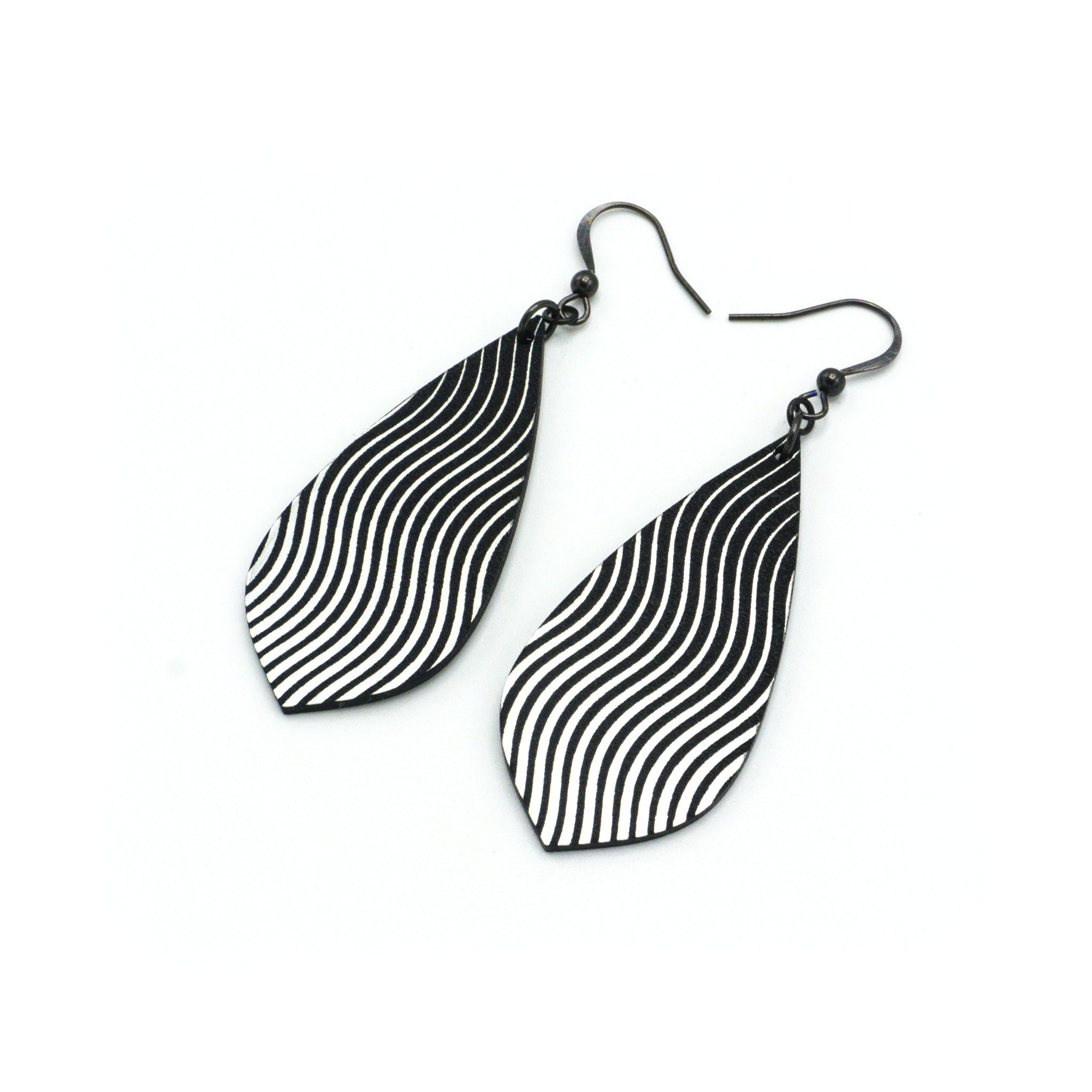 Gem Point [13R] Acrylic Earrings - Brushed Silver & Black | Stylish & Lightweight for Everyday Wear & Special Occasions