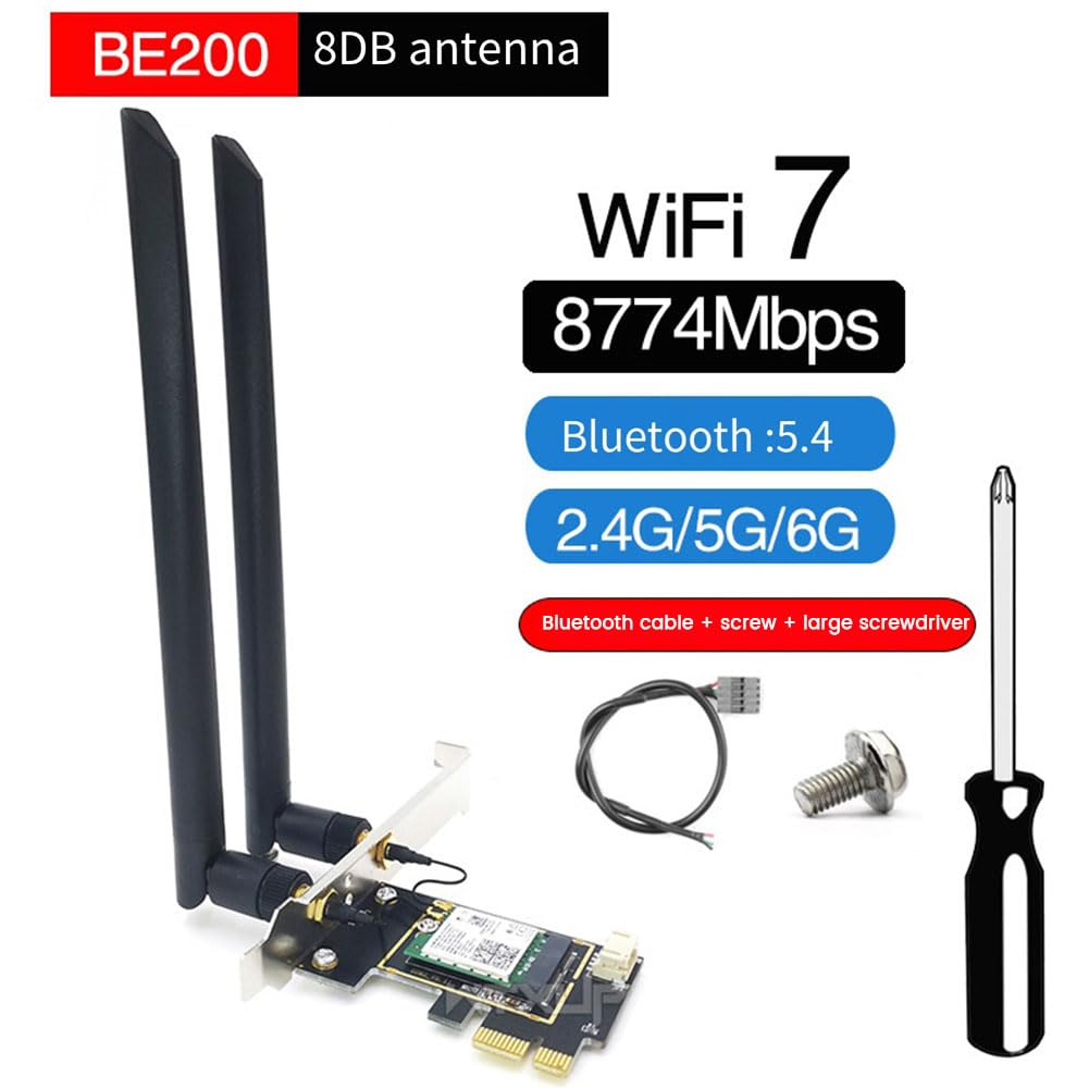 Luxurious WiFi 7 BE200 PCIe Wireless Card - Tri-Band 2.4G/5G/6GHz, Windows 11 Compatible - Perfect for Gaming, 4K Streaming & High-Speed Internet Browsing
