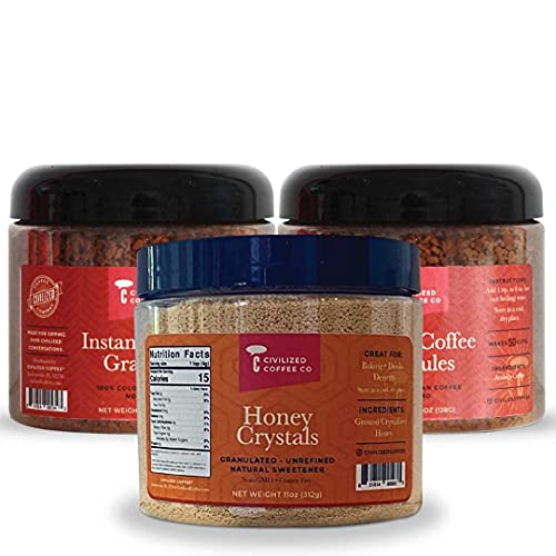 Premium Instant Coffee Granules & Honey Crystals Bundle - 2 Pack Coffee + 1 Honey for Quick & Easy Brewing - Perfect for Office, Camping & Home Use