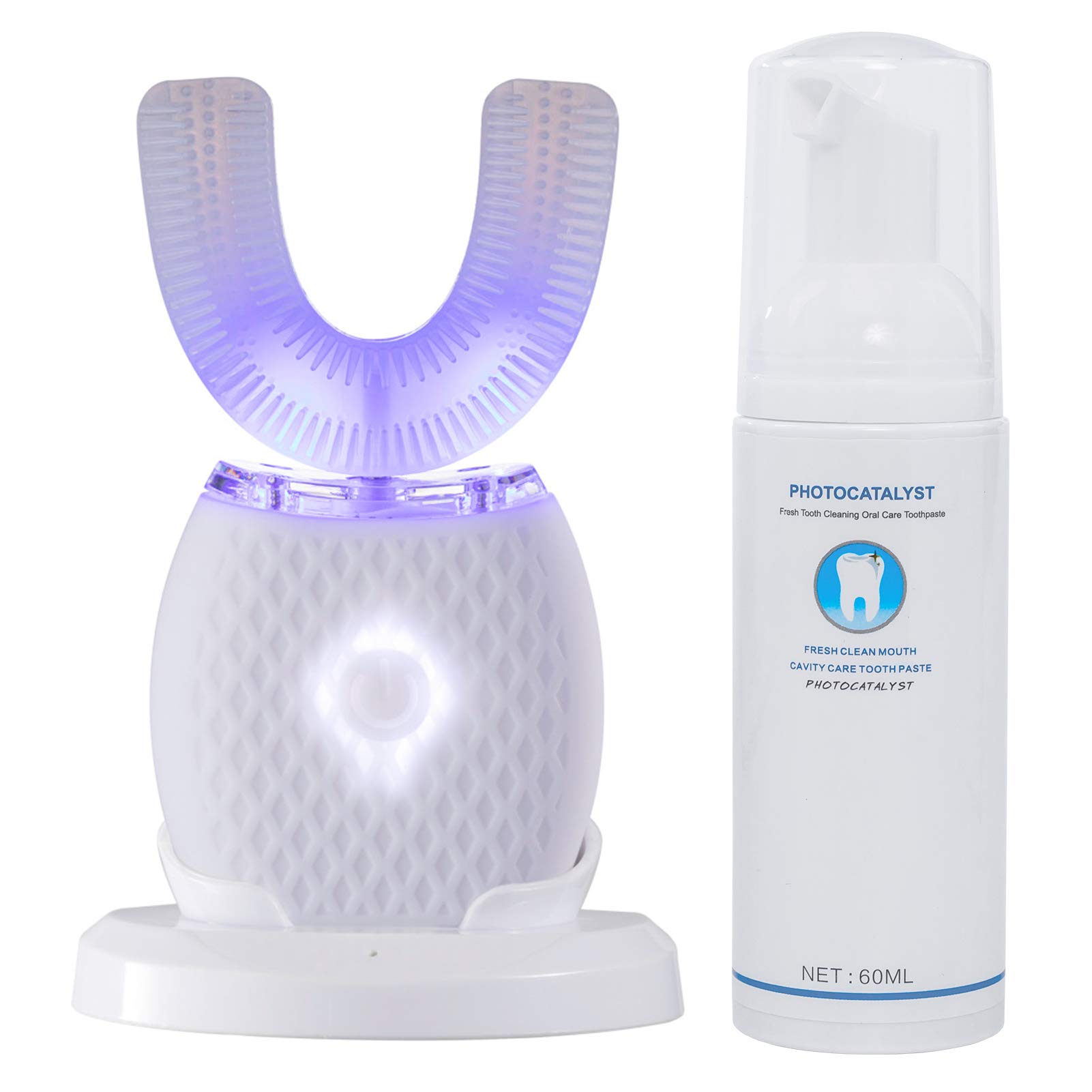 U Shaped Electric Toothbrush for Adults - 360° Automatic Toothbrush with 30-Second Timer & Wireless Charging - Rechargeable, Waterproof, Travel-Friendly - Perfect for Home, Office & Travel Use