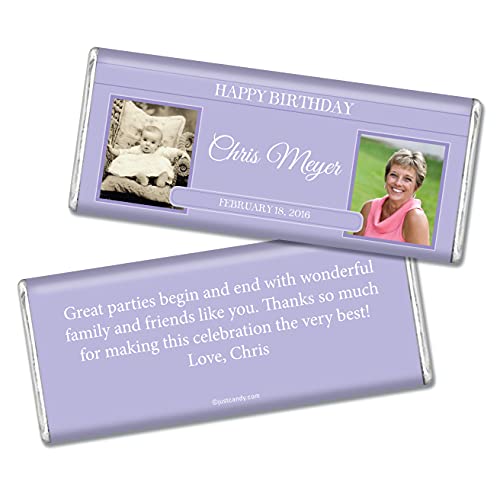 Personalized Photo Birthday Party Candy Favors for Adults - 36 Pack Custom Then & Now Photo Bars - Light Purple Treats for All Ages - Perfect for Birthday Celebrations, Baby Showers & Wedding Favors