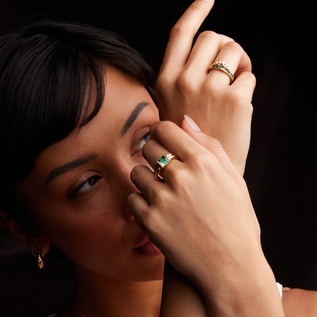 Vaulted Emerald Latch Ring - Elegant Green Gemstone Statement Jewelry for Women | Perfect for Weddings, Parties & Special Occasions