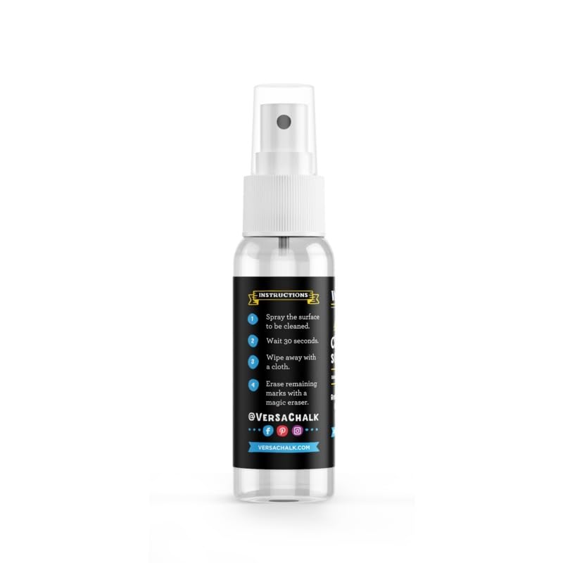 VersaChalk 100% Natural Chalkboard Cleaner Spray & Eraser Kit (30 mL) - Remove Liquid Chalk Marker from Chalkboard, Whiteboard & Blackboard - Perfect for Restaurants, Classrooms & Office Signs