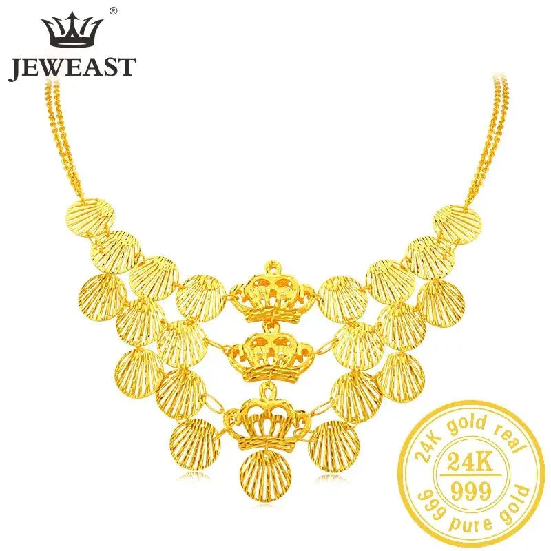 24K Pure Gold Necklace Real AU 999 Solid Gold Chain for Women - Elegant Classic Party Jewelry Gift for Her - Trendy & Upscale Fine Jewelry for Weddings, Anniversaries & Special Occasions - 2023 New Arrival