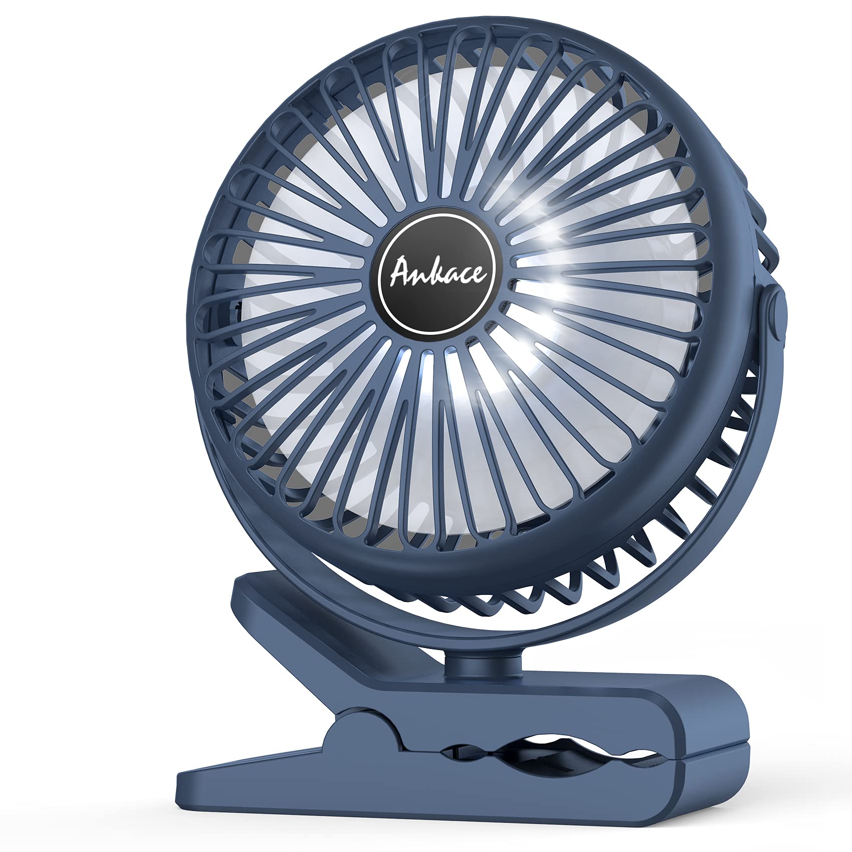 ANKACEPERSONAL 10000mAh Rechargeable Portable Fan with LED Light - 3 Speed Modes, 360° Rotation, Clip-On Design for Desk, Golf Cart, Treadmill - Perfect for Camping, Office, Gym & Indoor/Outdoor Use (Blue)