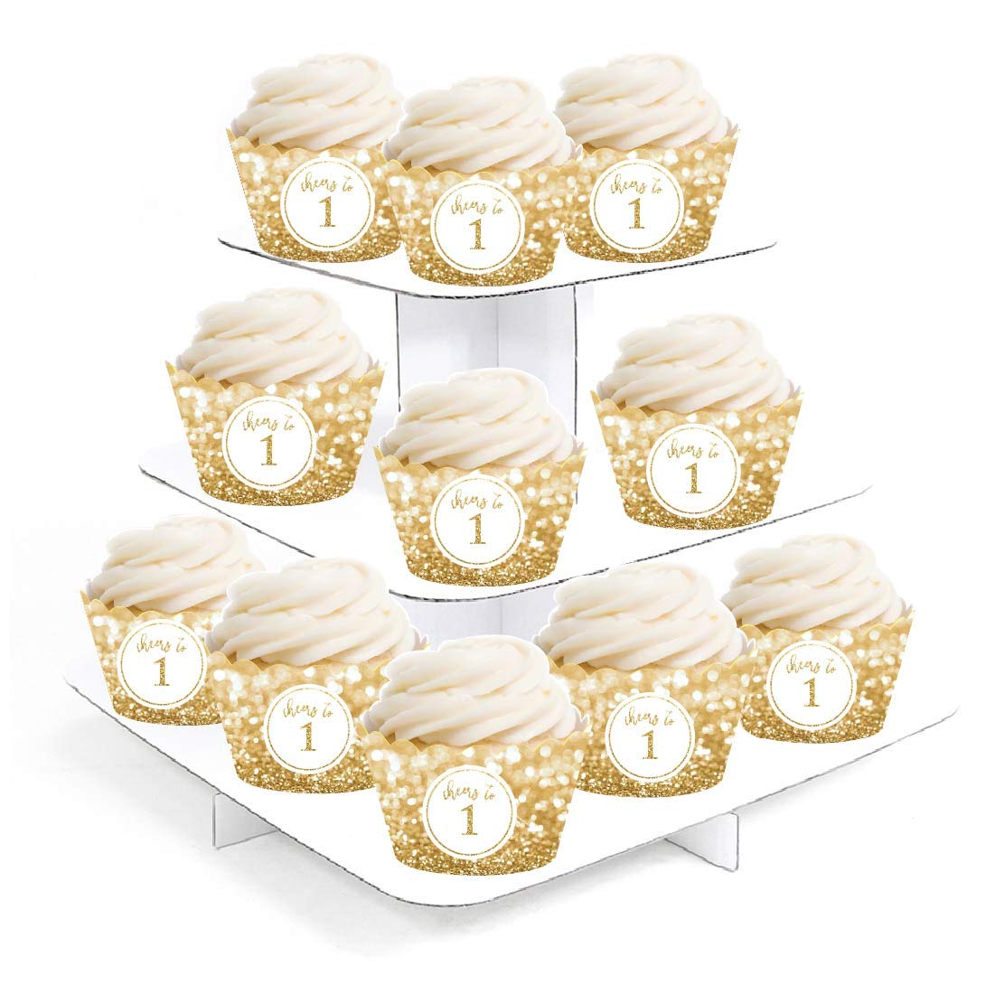 24-Pack Andaz Press Glitzy Faux Gold Glitter Cupcake Wrappers - Perfect for 1st Birthday, Anniversary & Celebration Decorations (Non-Real Glitter) - Ideal for Party Decor, Baby Showers & Special Events