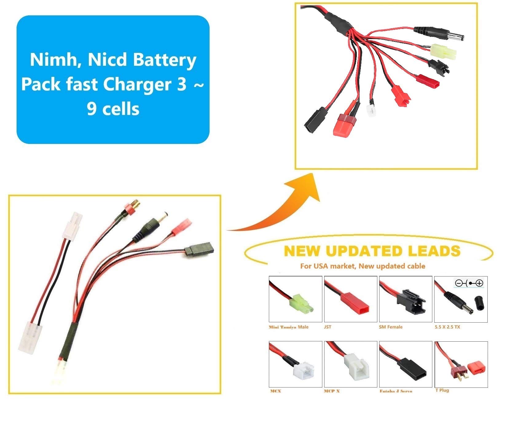Delta Peak Detection NiMH/NiCd Battery Charger 3.6V-10.8V for Airsoft, RC Cars, Trucks, Air Guns & RC Airplanes - Compatible with Tamiya, JST, T Plug & JR FUTABA Connectors | Perfect for Hobbyists & RC Enthusiasts
