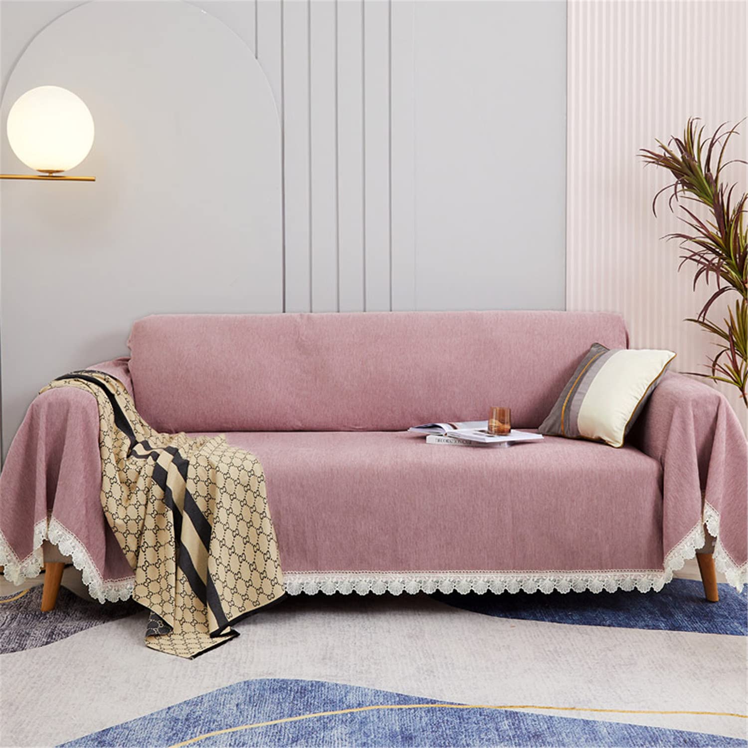 Dusty Rose Chenille Sofa Slipcover - Elegant 1-Piece Modern Couch Cover with Tassels, 71