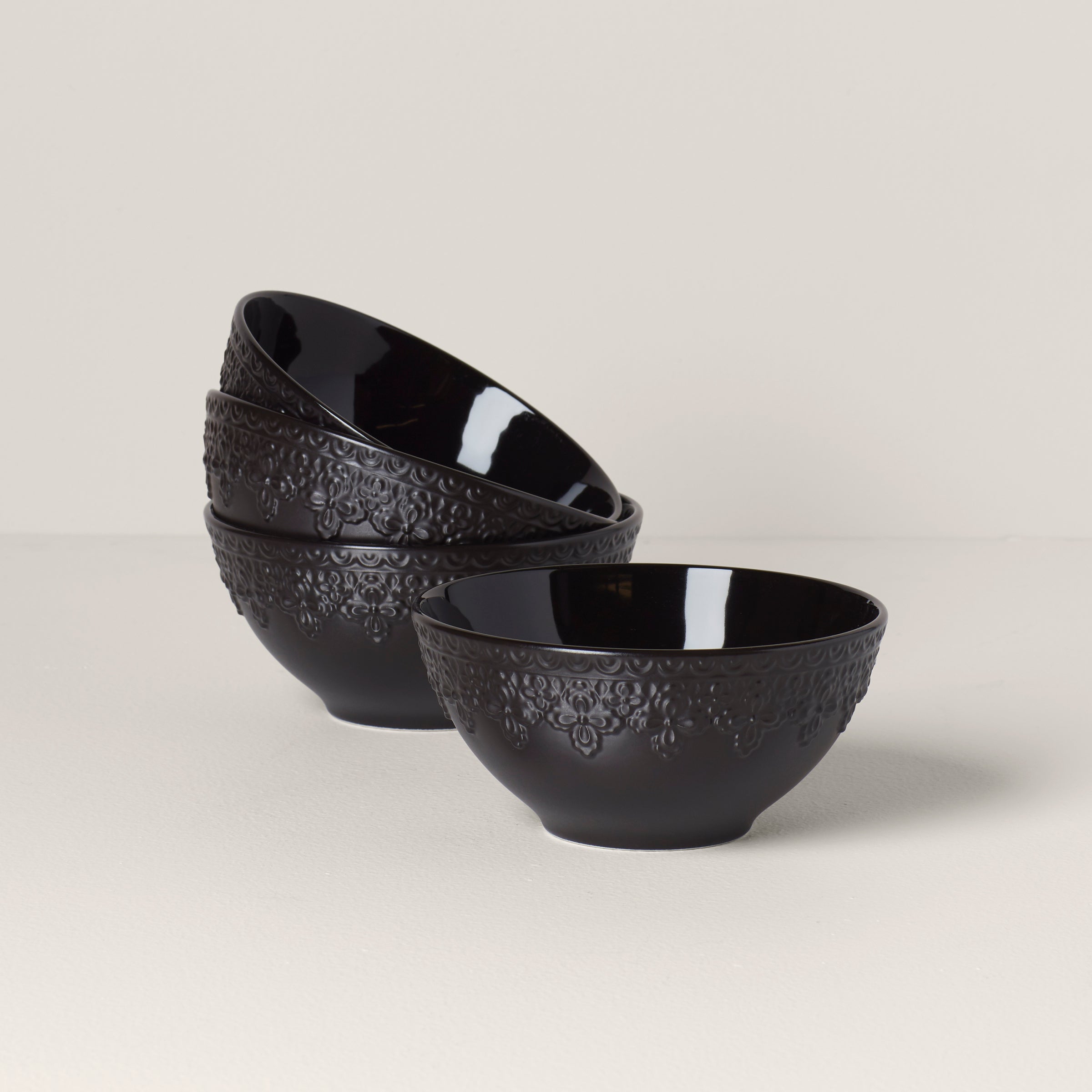 Chelse Muse Fleur Black All-Purpose Bowls Set of 4 - Perfect for Serving Salads, Snacks, and Desserts at Parties and Family Dinners