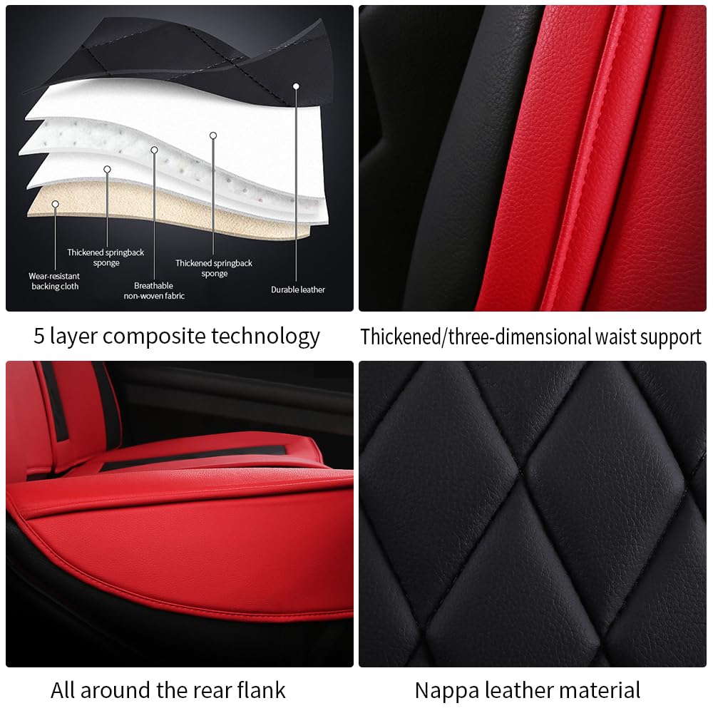 Premium Napa Leather Car Seat Covers for Jaguar F-PACE 2017-2024 - Waterproof, Breathable & Non-Slip Interior Protection - 5-Piece Set (Black & Red) - Perfect for Daily Commuting, Road Trips & Luxury Car Maintenance
