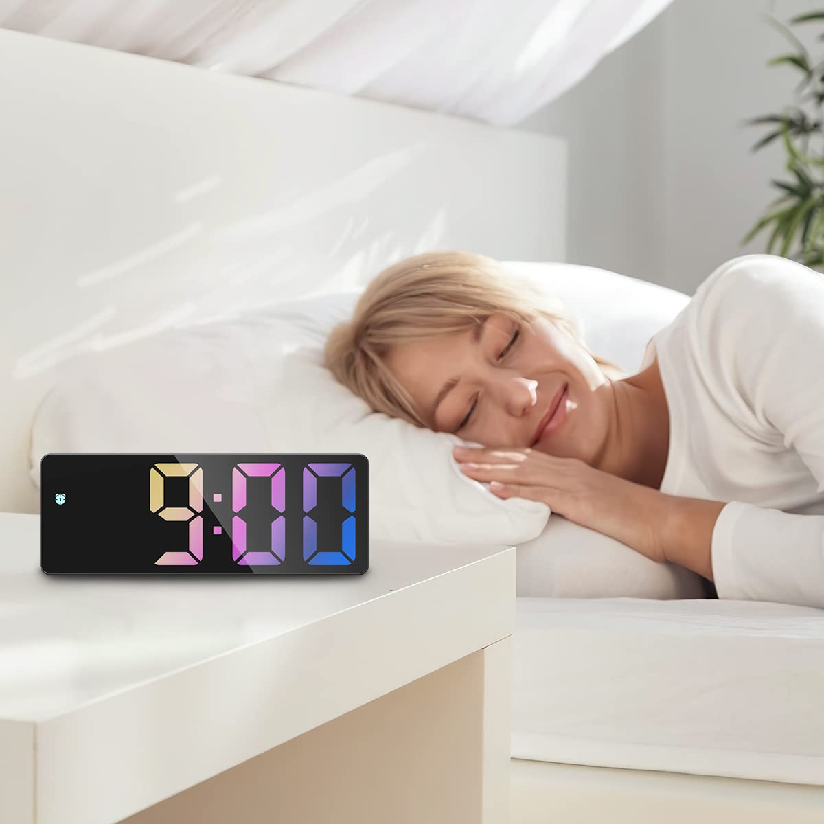 JXTZ Digital Alarm Clock with Rainbow LED Display - Adjustable Brightness, Temperature, Snooze & Voice Control - 12/24H Format for Bedroom, Office, Desk or Under TV - Perfect for Nightstands, Home Decor & Gift Giving