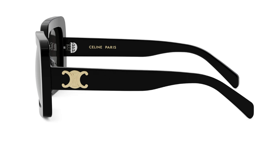 Celine Triomphe CL40304U 01A Women's Sunglasses - Shiny Black Frame with Gold/Smoke Square Lenses | UV Protection Fashion Shades for Women | Perfect for Beach, Driving & Outdoor Activities
