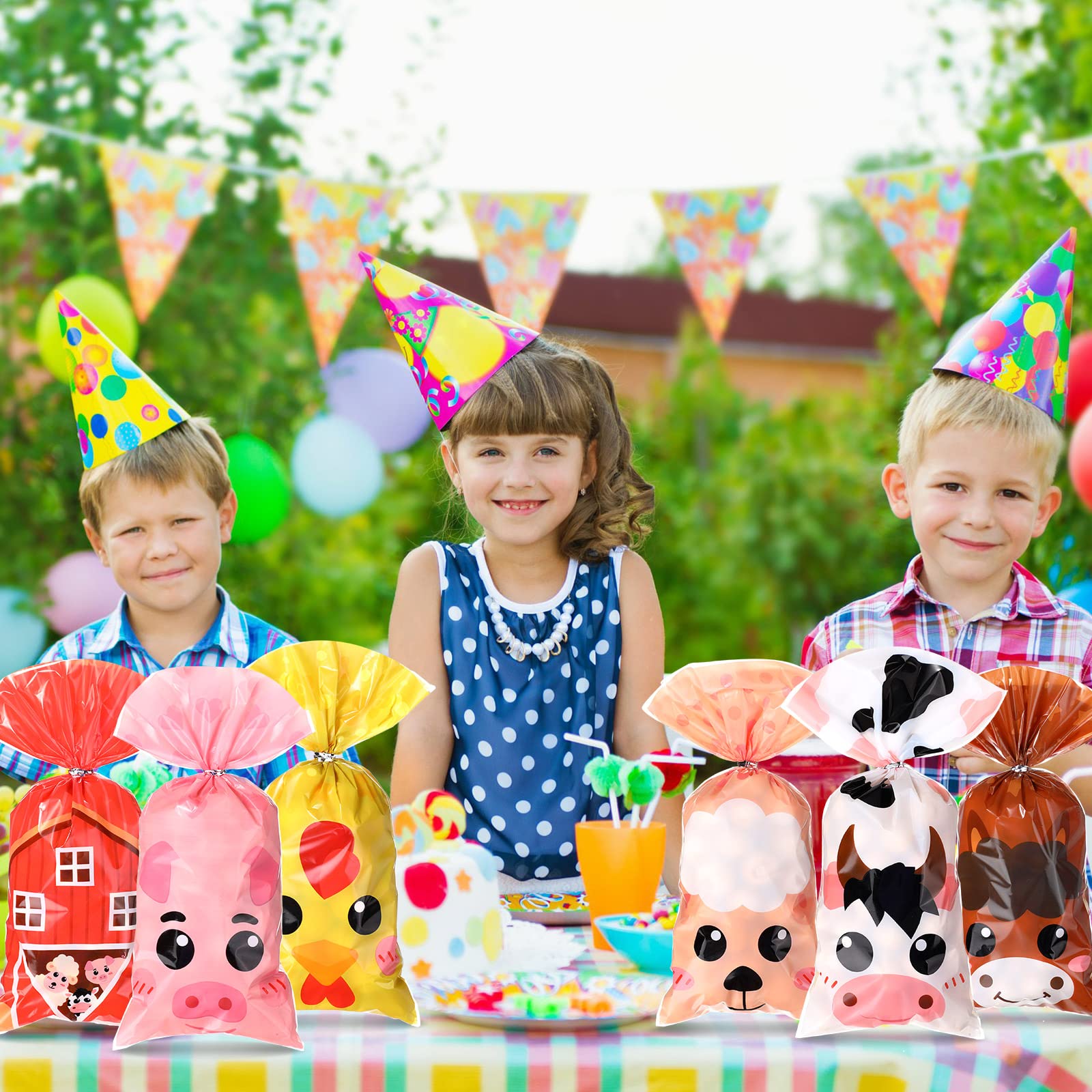 120-Piece Farm Animal Party Favor Bags - Plastic Candy Treat Bags for Baby Showers, Birthday Parties & Farmhouse Decor | Kids Party Supplies for Boys & Girls | Perfect for Farm-Themed Celebrations & Gift-Giving