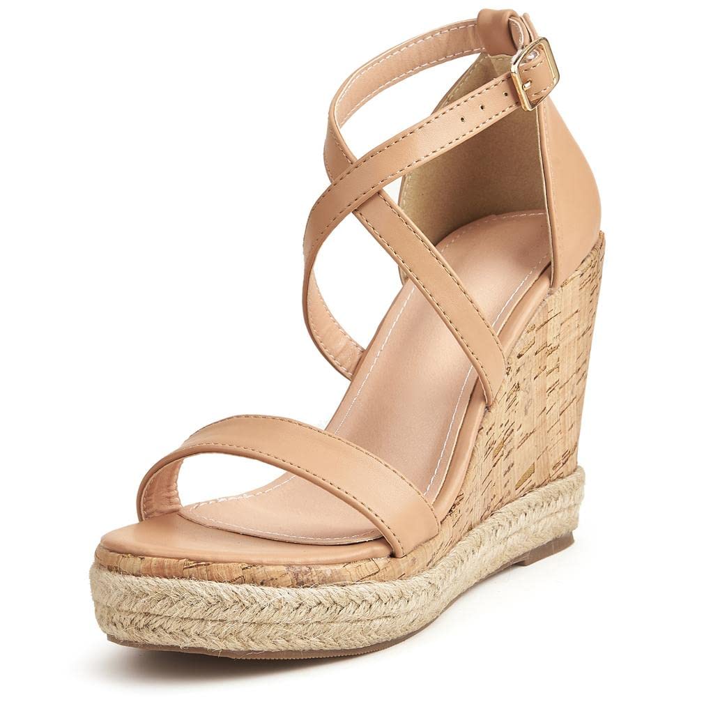 SO SIMPOK Women's Espadrilles Wedge Sandals - Dressy Ankle Strap Open Toe High Heels with Cork Platform - Perfect for Summer Weddings, Beach Vacations & Date Nights
