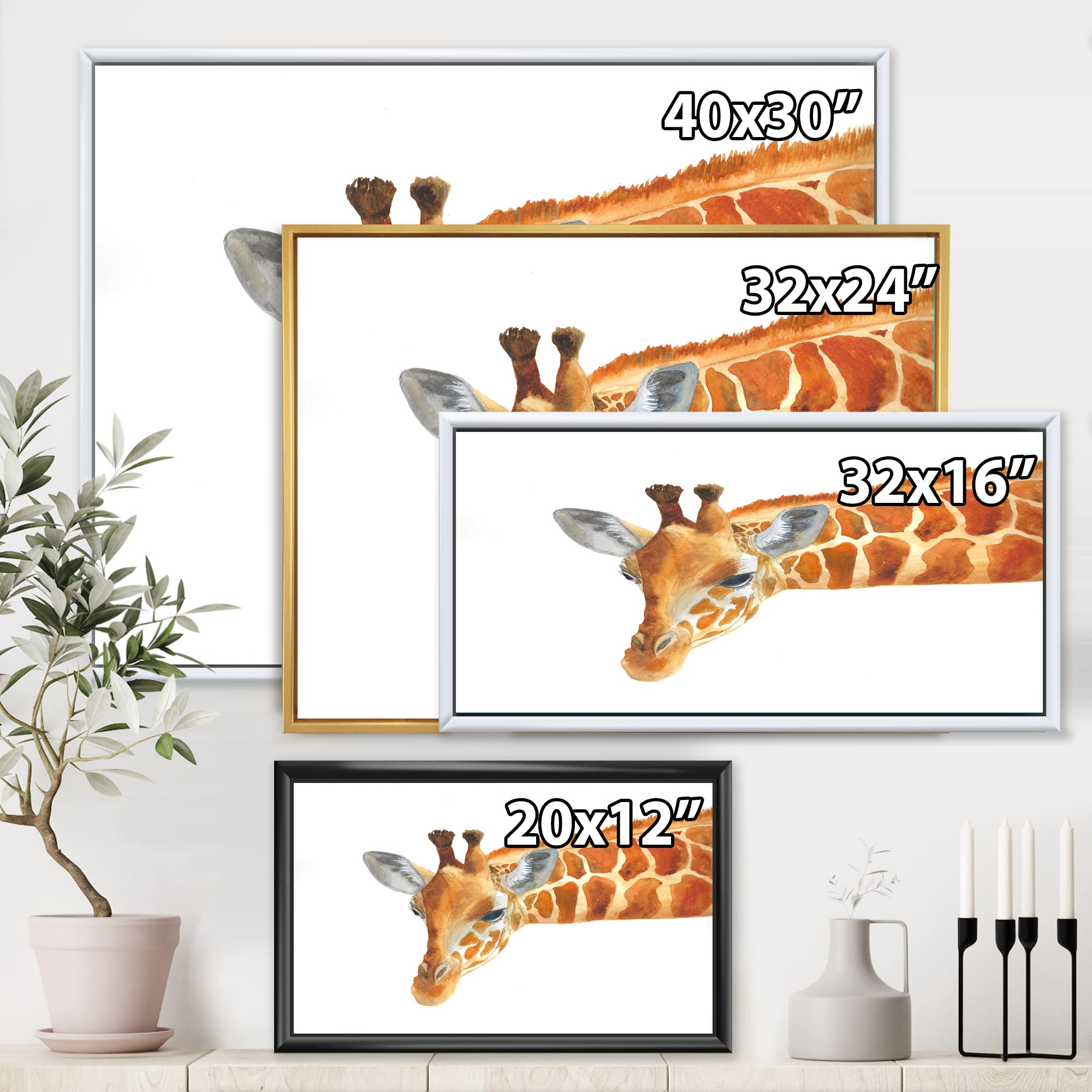 Portrait of A Giraffe IX - Farmhouse Framed Canvas Wall Art Print - Modern Home Decor for Living Room, Bedroom & Office