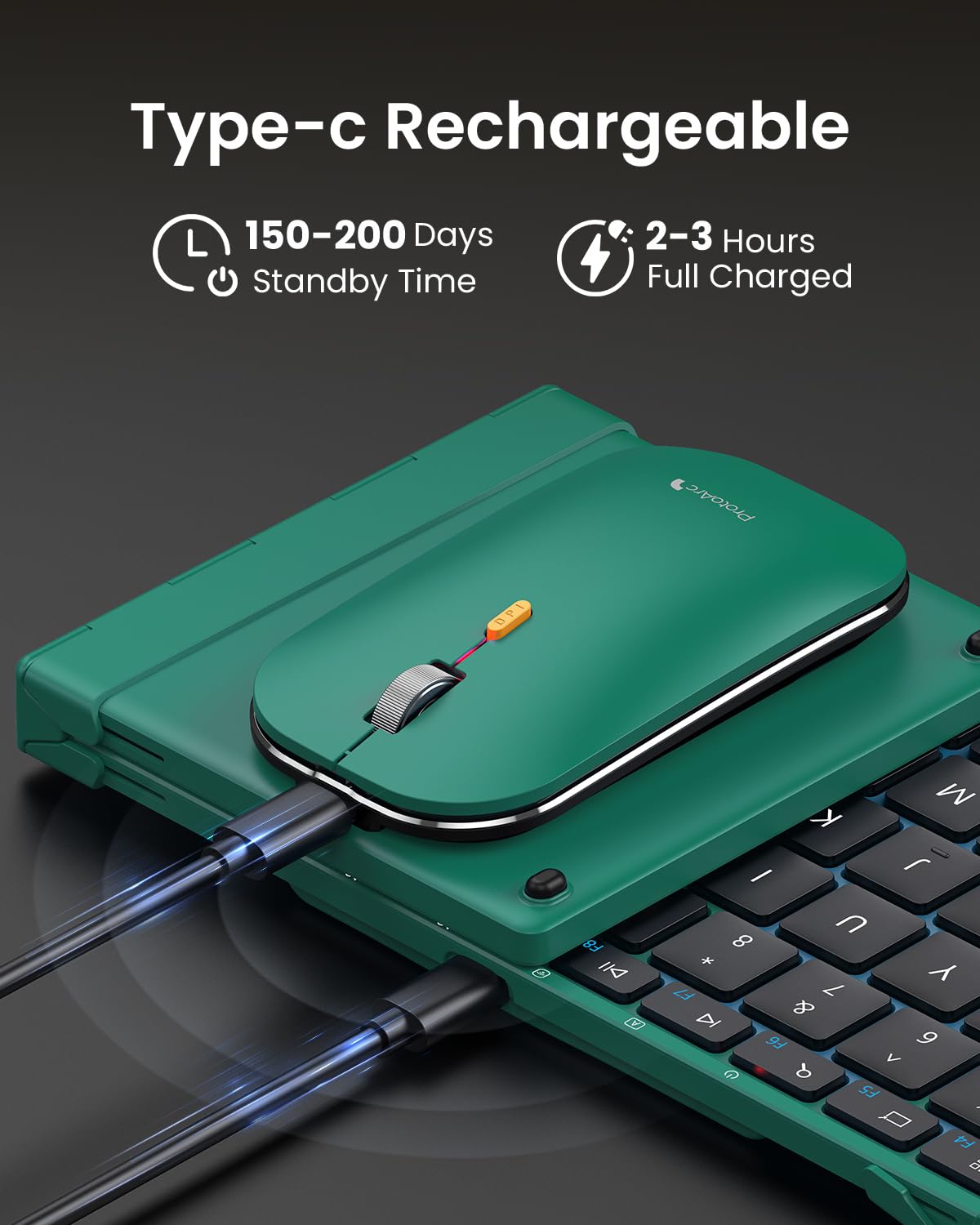 ProtoArc XKM01 Foldable Bluetooth Keyboard and Mouse Combo - Full-Size Portable Wireless Keyboard with 2.4G & Dual Bluetooth for Laptop, iPad, Tablet - Green | Perfect for Business Travel, Remote Work & On-the-Go Productivity
