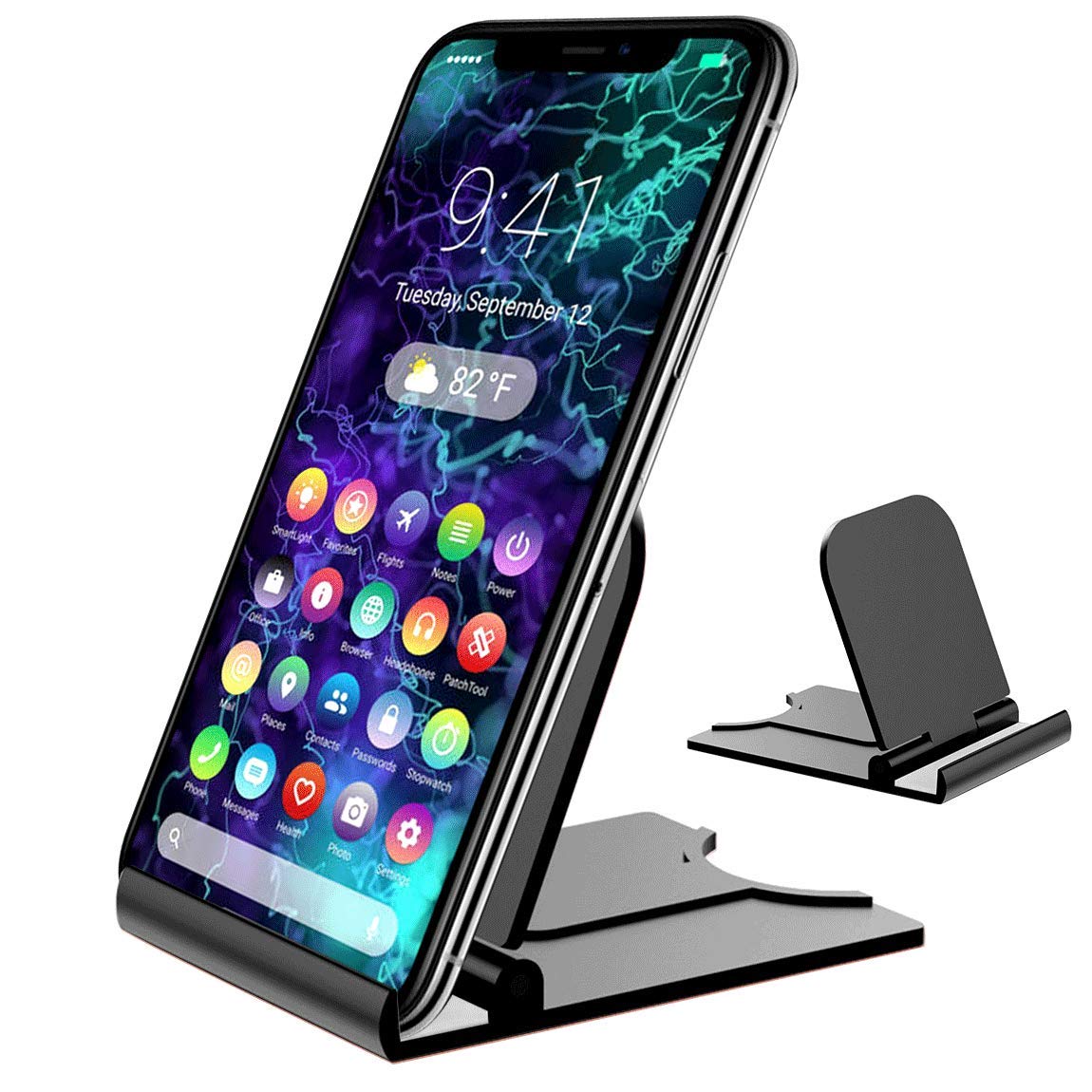 Adjustable & Foldable Cell Phone Stand Holder - Multi-Angle Viewing for Desk, Tabletop, Bed - Compatible with iPhone 14/13/12 Pro Max, Samsung Galaxy S23/S22 - Perfect for Watching Videos, Video Calls & Hands-Free Use (Black)