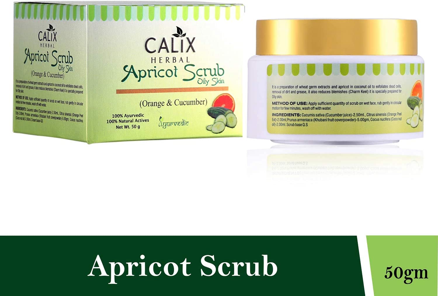 Calix Herbal Organic & Ayurvedic Apricot Scrub - Natural Skin Exfoliator for Face & Body, Deep Pore Cleansing, Blackhead Removal, Enriched with Cucumber & Orange Extracts (50g) - Perfect for Daily Skincare Routine & Spa Treatments