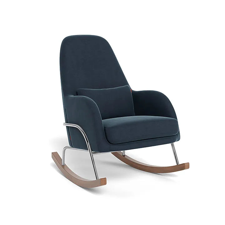 Midnight Blue Cotton Linen Jackson Rocker Chair with Chrome Frame - Comfortable Rocking Chair for Living Room, Nursery or Porch Relaxation