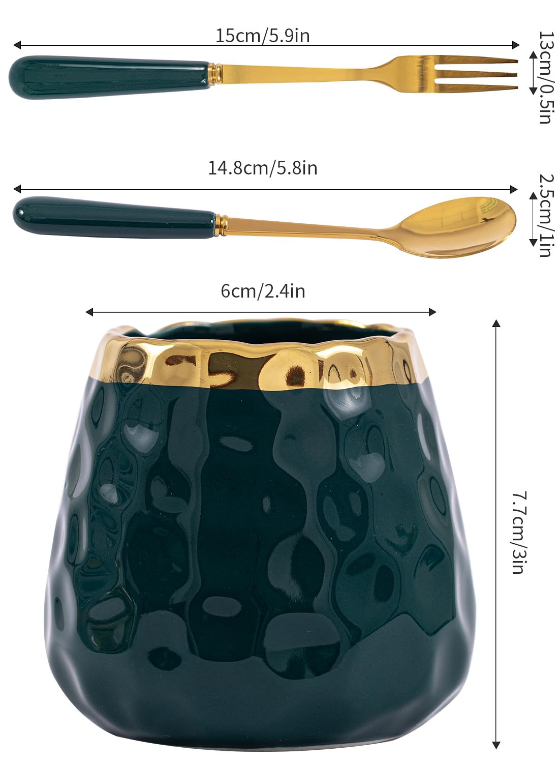 Premium Dessert Fork Set - 8-Piece Small Forks for Fruit, Salad, Appetizer & Cake with Elegant Emerald Green Ceramic Jar | Perfect for Dinner Parties, Tea Time & Special Occasions