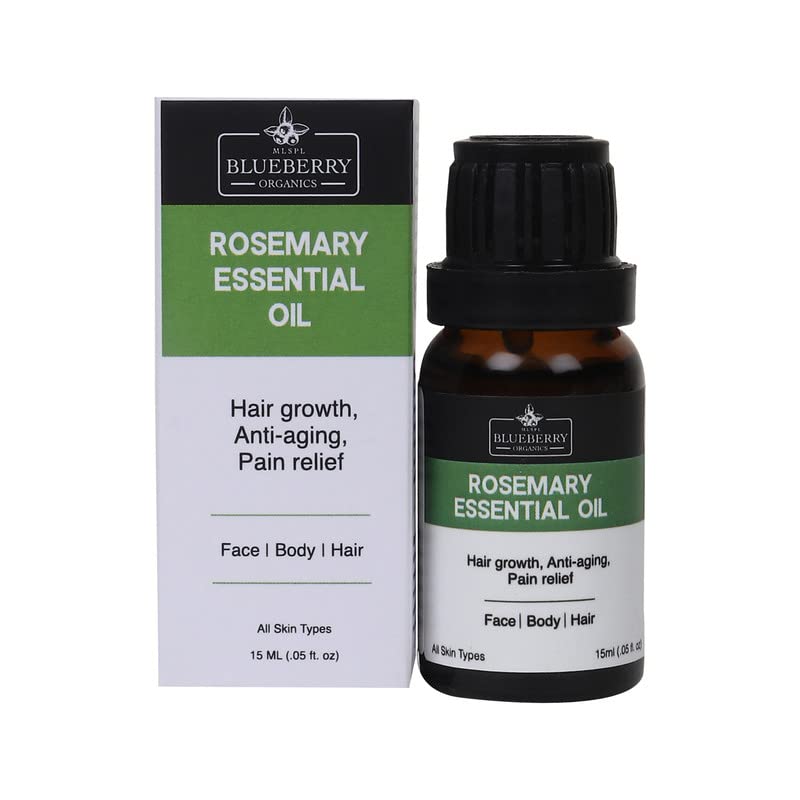 MLSPL BLUEBERRY ORGANICS Rosemary Essential Oil - 100% Pure Therapeutic Grade, USDA Certified Organic, 15ml Bottle | Aromatherapy, Massage, Skin & Hair Care | Perfect for Diffusers, DIY Beauty & Relaxation