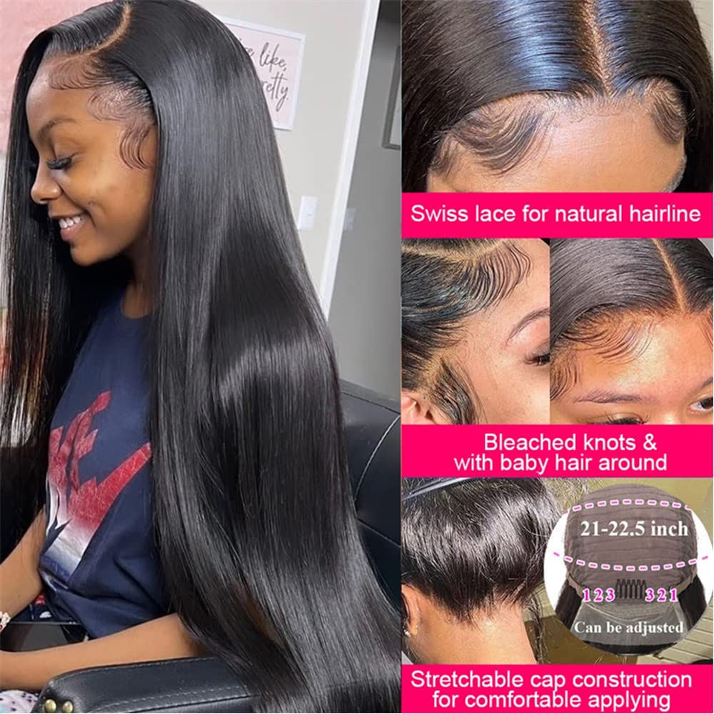 13x6 HD Straight Lace Front Wigs Human Hair - Transparent Lace Frontal Virgin Hair Wigs for Women with Baby Hair & Pre-Plucked Hairline - Glueless 150% Density 30 Inch - Perfect for Daily Wear, Cosplay, and Special Occasions