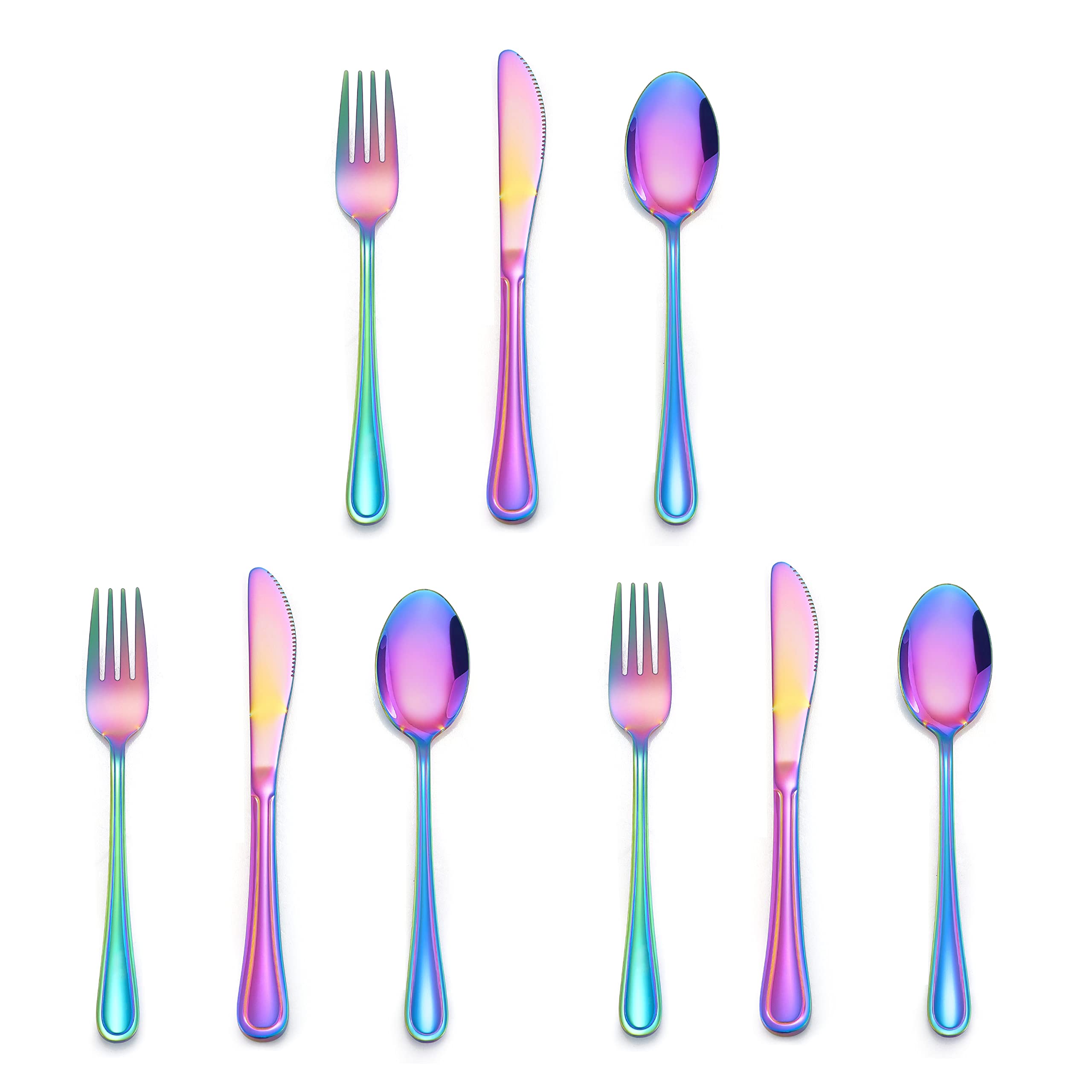 Rainbow Kids Silverware Set - 9-Piece Stainless Steel Toddler Utensils with Knife, Fork & Spoon | Dishwasher Safe & Mirror Finish | Perfect for Home, School Lunch & Travel