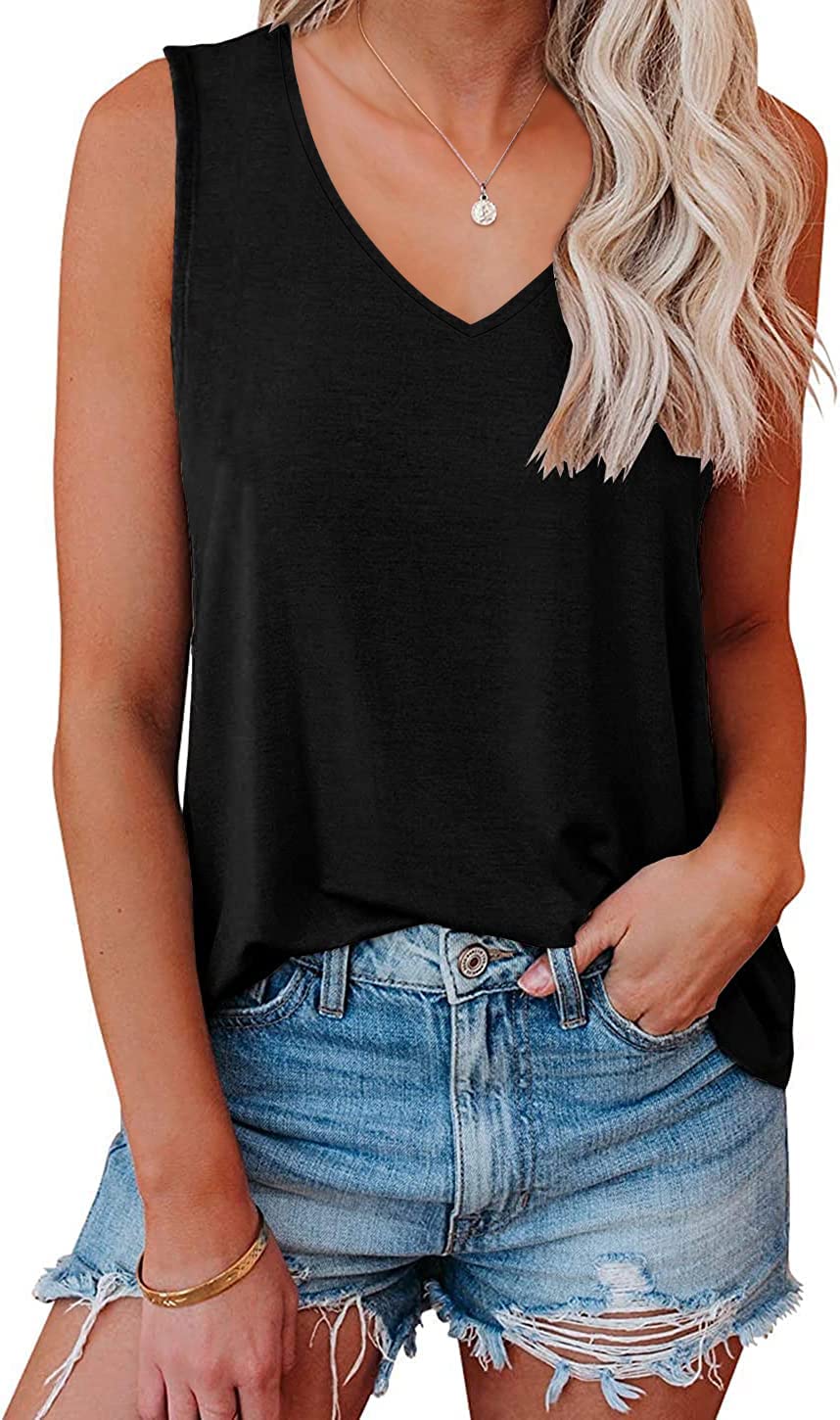 Women's V-Neck Casual Tank Tops - Loose Fit Sleeveless Summer Blouses - Breathable & Comfortable for Beach, Yoga, and Everyday Wear