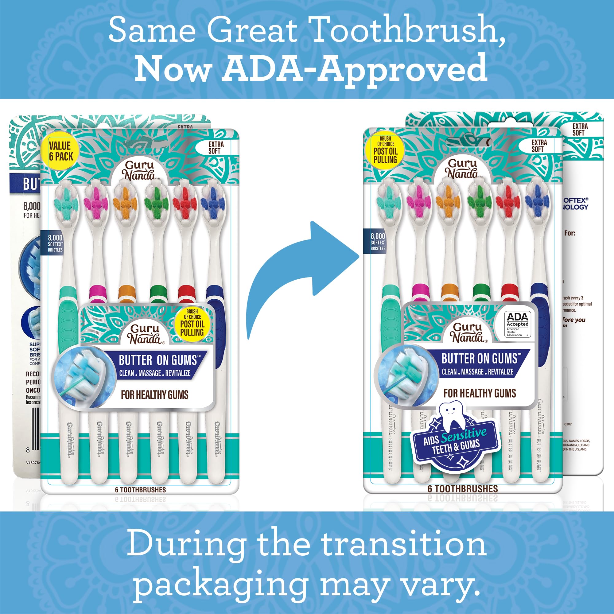 GuruNanda Ultra Soft Toothbrush for Sensitive & Receding Gums - 8000+ Softex Bristles for Gentle Cleaning & Whiter Teeth - 6 Pack - Ideal for Daily Oral Care & Gum Health Maintenance
