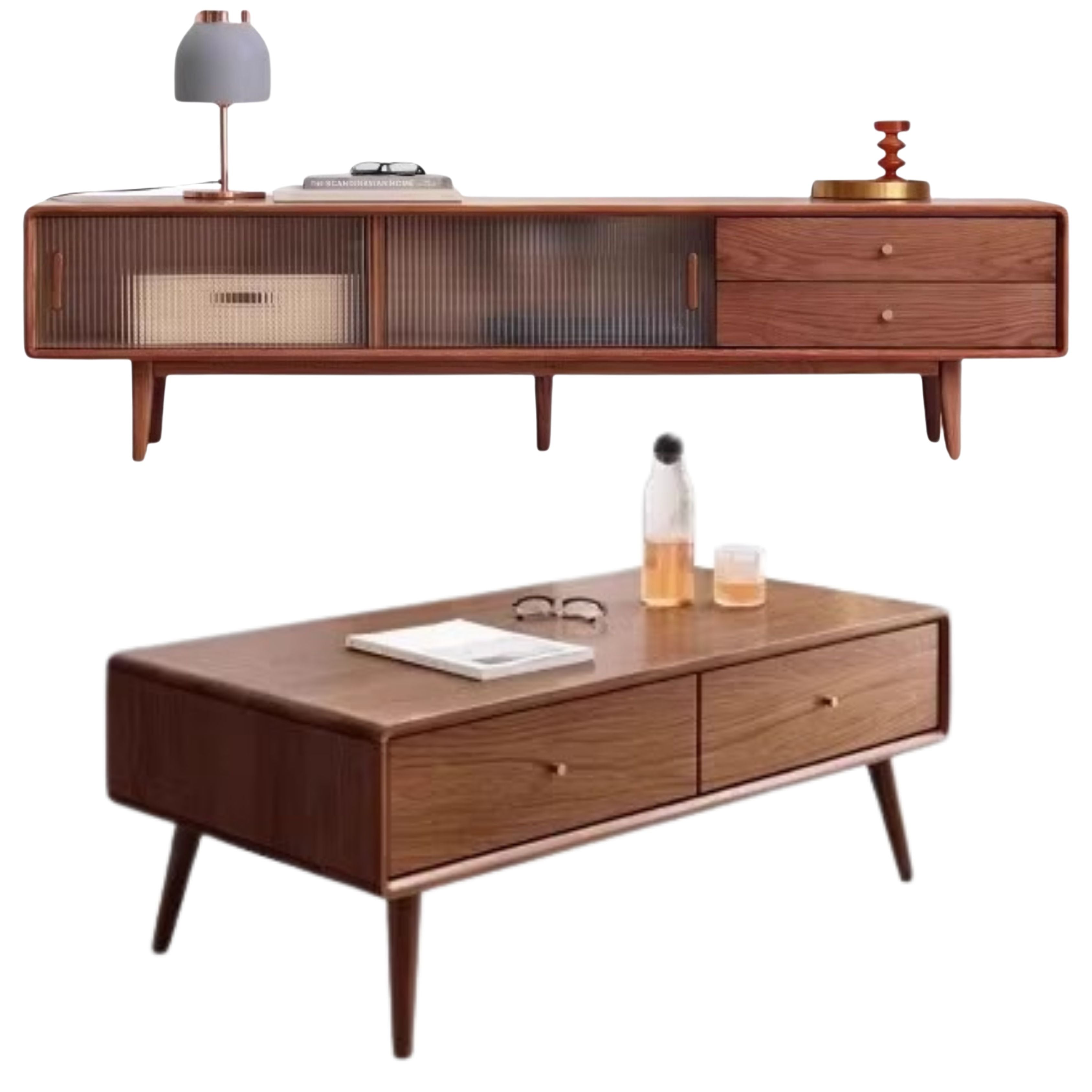 70.9x13.8x17.7 inch / 180x35x45сm / Walnut Color/Oak sliding door double drawer without light+ 1.2m coffee table WORLDWIDE SHIPPING 5-6 WEEKS