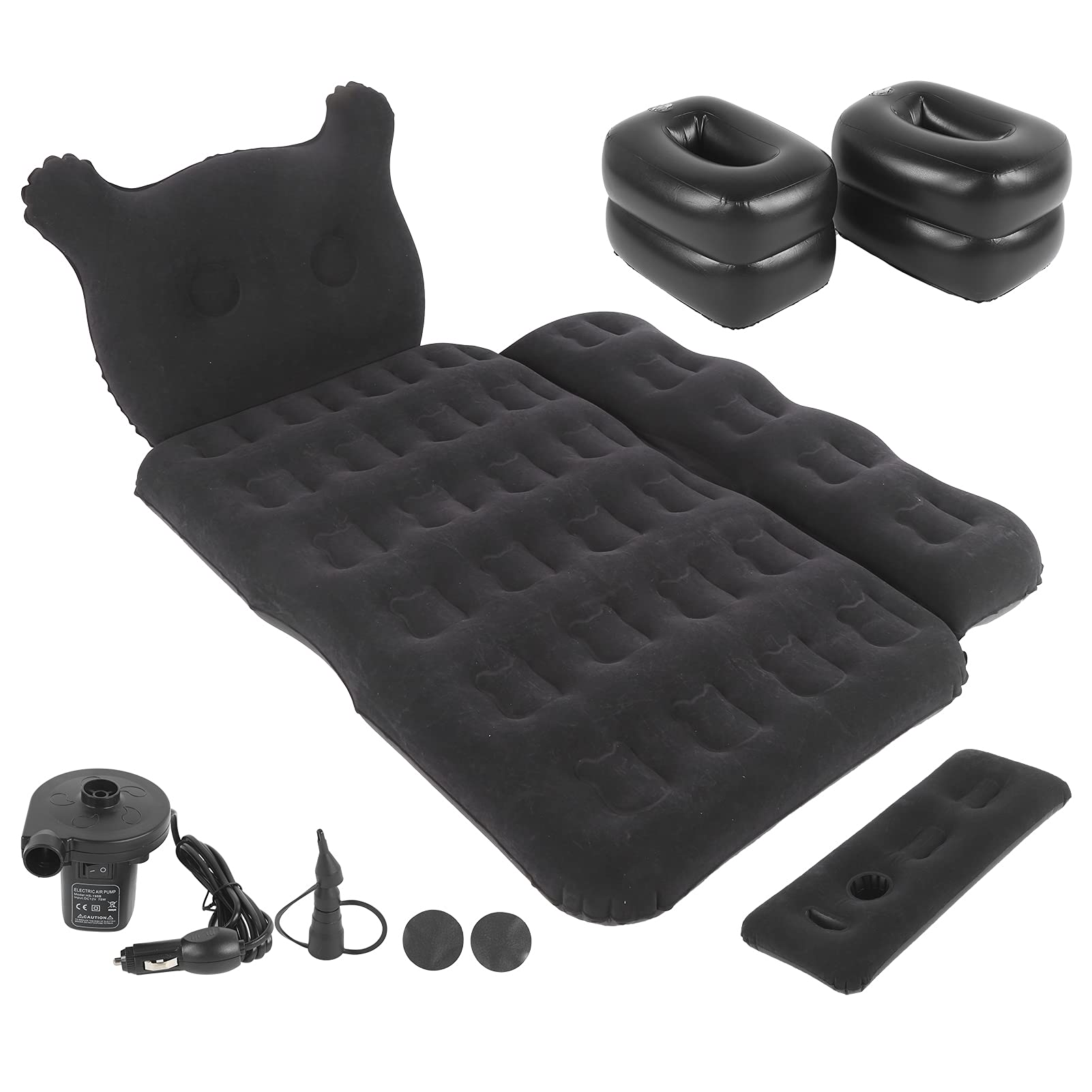 ZCLCSS 12V Portable Inflatable Air Mattress for Cars - Universal Flocked Air Bed & Floating Mattress for Travel, Camping, Road Trips and Outdoor Adventures - Black