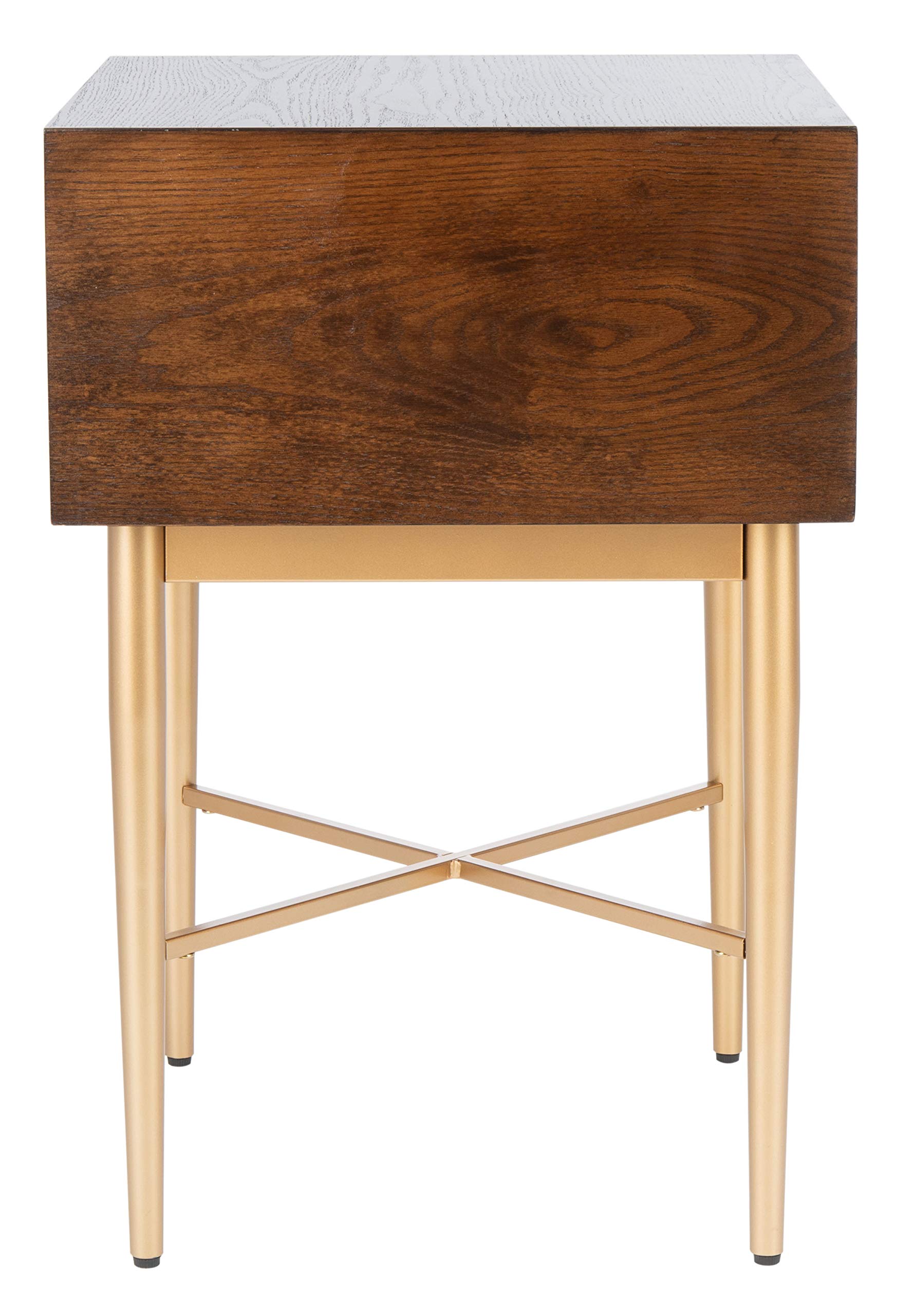 Safavieh Home Pierre Modern Walnut and Gold 1-Drawer Nightstand - Stylish Bedside Table for Bedroom Decor with Storage Space