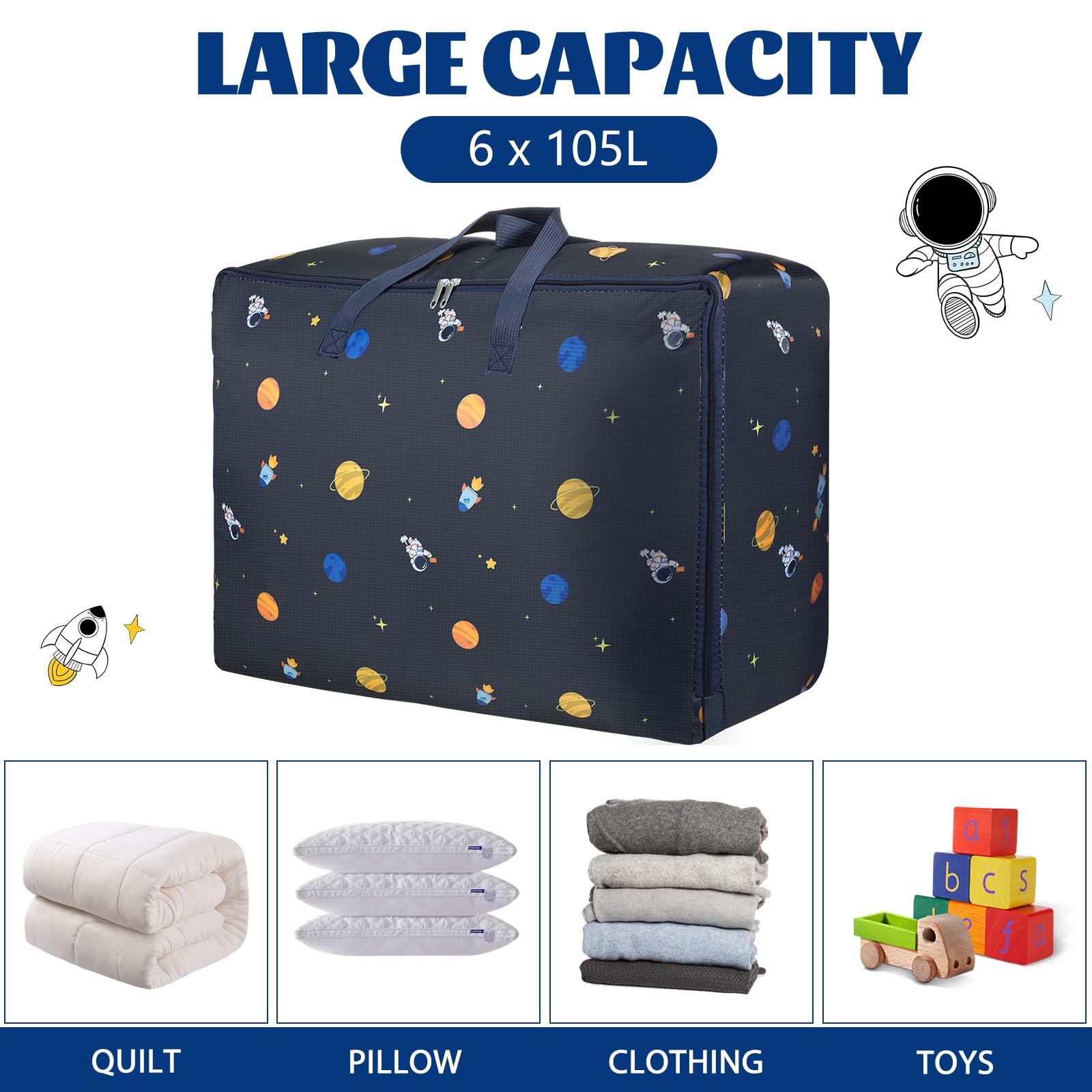 6 Pack 105L Heavy Duty Moving Bags with Zippers - Large Waterproof Storage Boxes for Clothes, Bedding, Duvets & Blankets | Perfect for House Moving, Storage Organization & Travel Packing