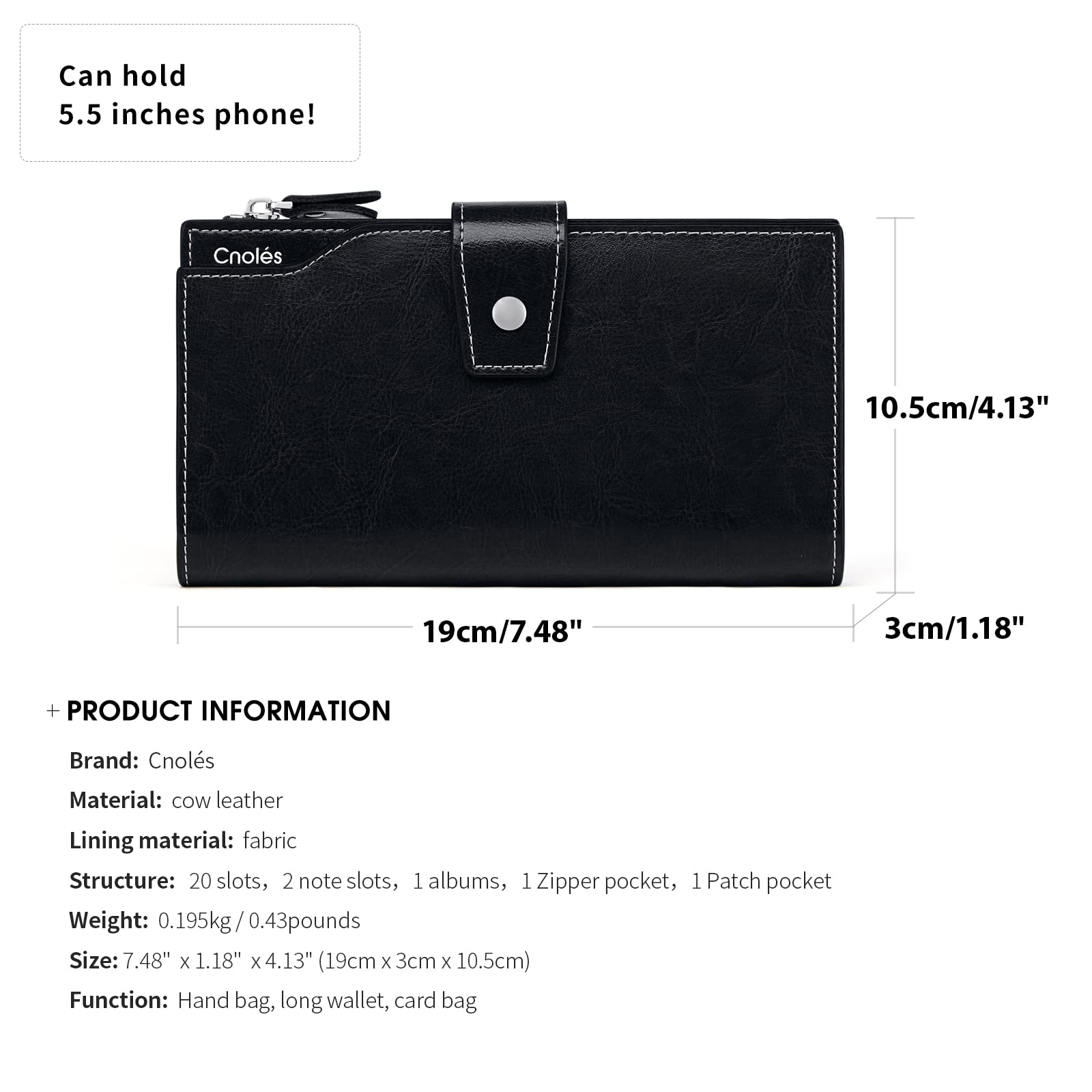 Genuine Leather Women's Wallet with RFID Blocking - Large Capacity Wristlet Clutch Purse & Credit Card Holder for Everyday Use, Travel, and Shopping