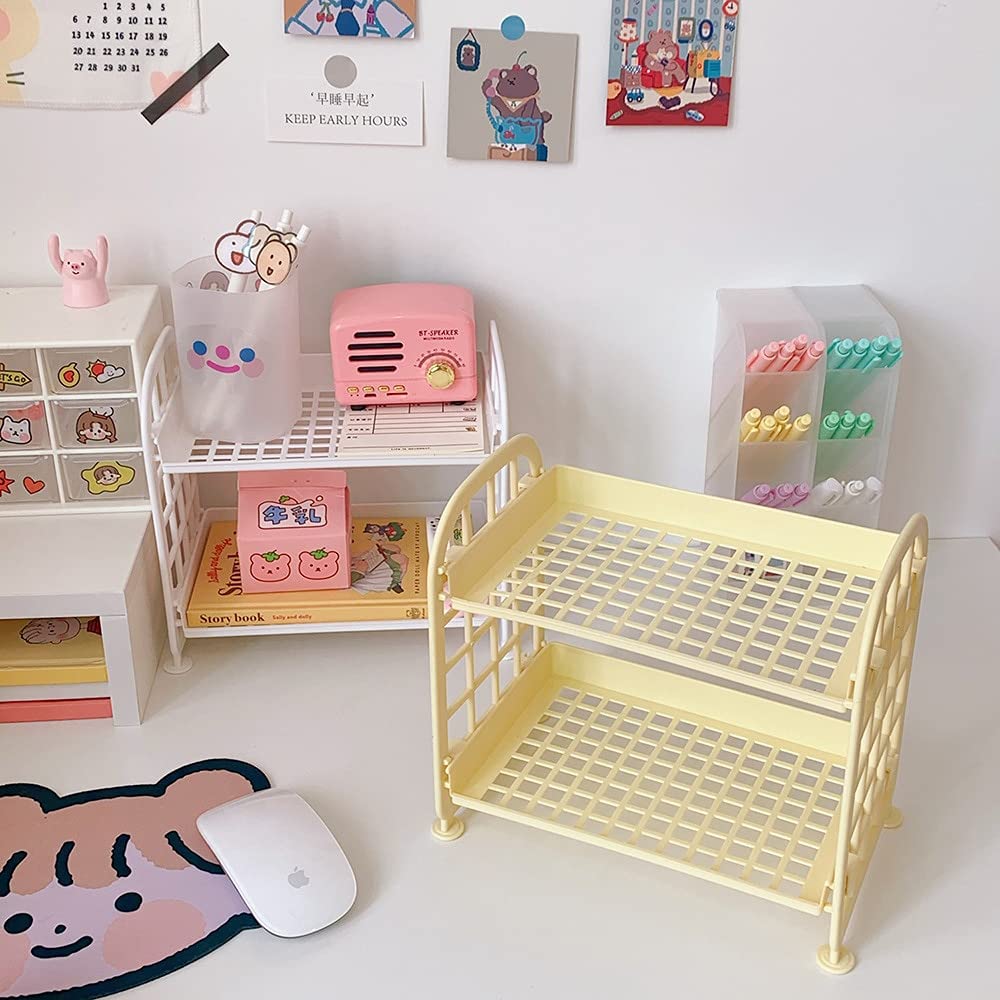 Cute Yellow Kawaii Desk Organizer - Stylish Makeup & Office Accessories Storage for Girls, Teens & Women - Perfect for Bedroom, Dorm & Vanity Table Organization